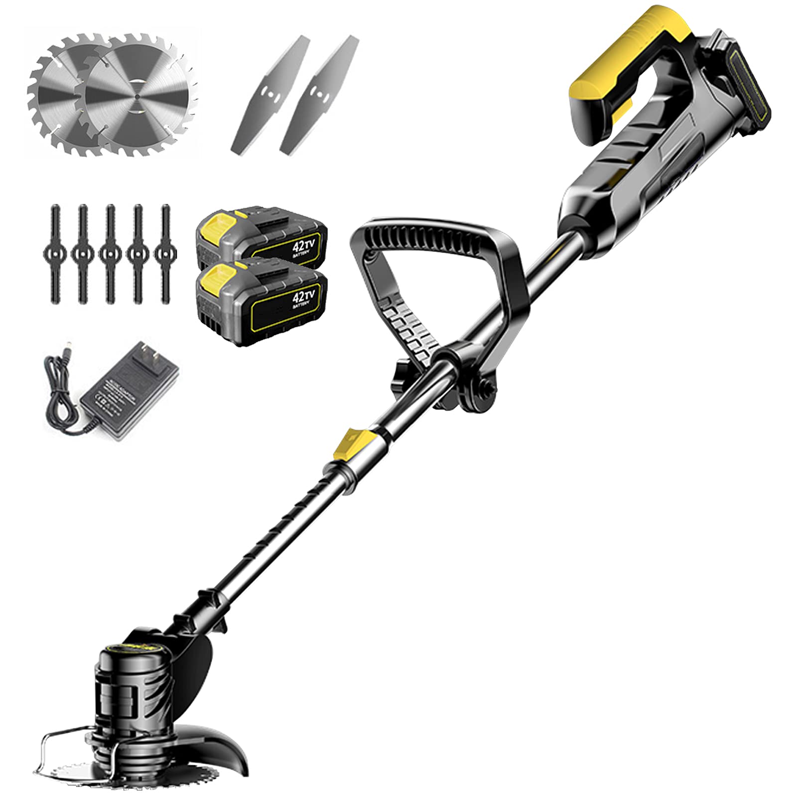 **42V Cordless Grass Trimmer & Weed Eater - 12000mAh Battery & Charger Included | Telescopic Electric Mini Mower for Small Grass & Heavy Bushes | Perfect for Lawn, Garden, Backyard & Patio Maintenance (Black)**