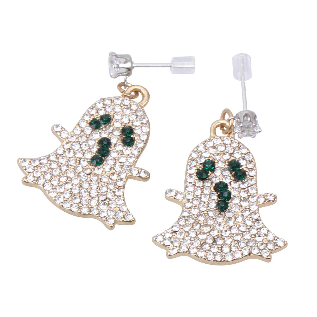 1 Pair Golden Rhinestone Ghost Dangle Earrings for Women - Elegant Stud Ear Jewelry Accessories for Girls Dating, Halloween Party, Cosplay & Costume Celebration Decor