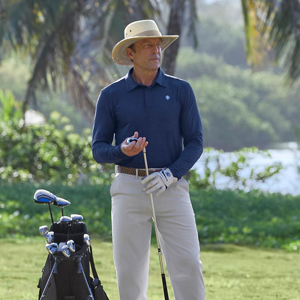 Coolibar UPF 50+ Men's Arobello Sun Protective Polo Shirt - Lightweight Quick-Dry for Golf, Hiking & Outdoor Activities