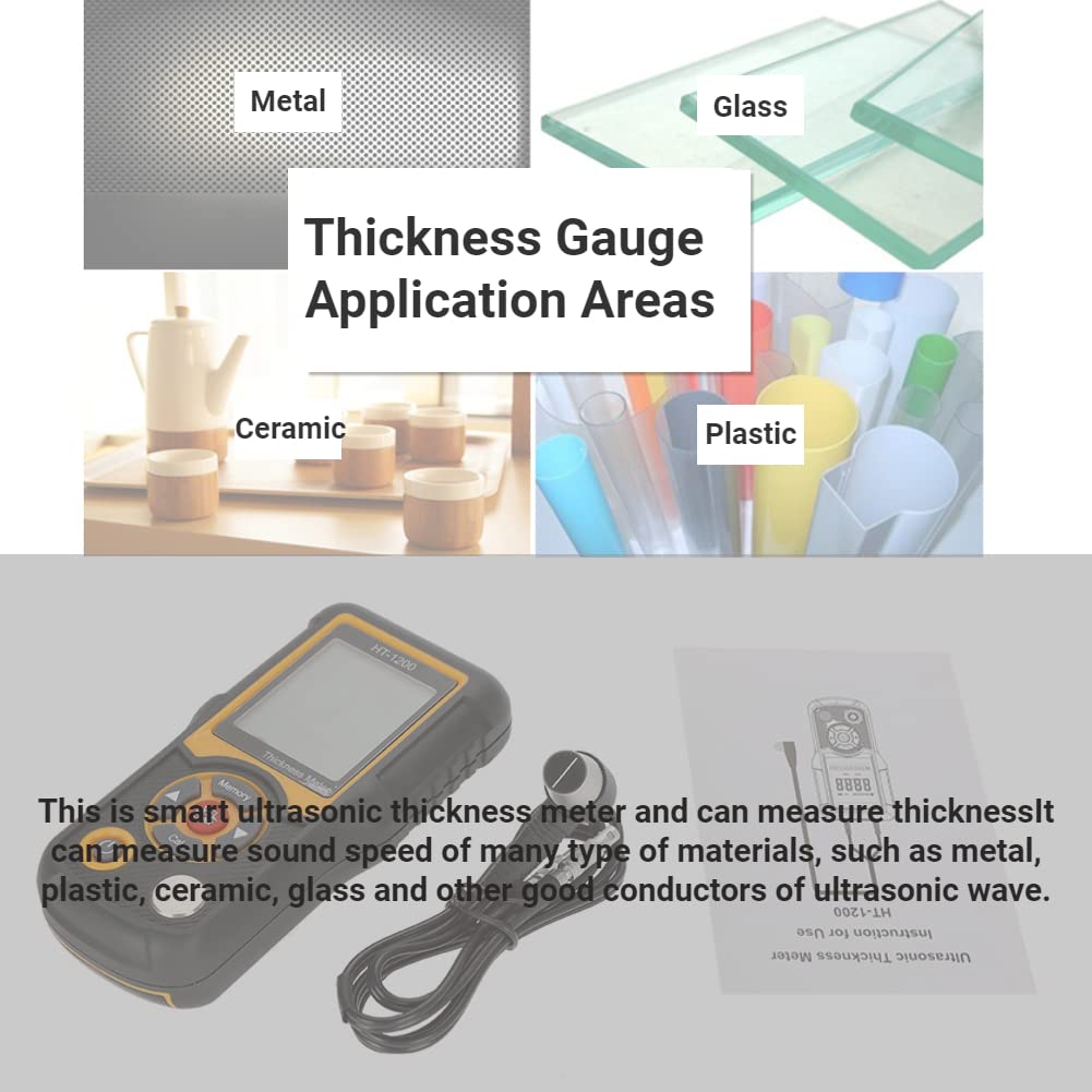HT-1200 Ultrasonic Thickness Gauge - Digital LCD Meter with 2-300mm Range for Metal, Plastic & Pipe Measurement | Industrial & Home DIY Use