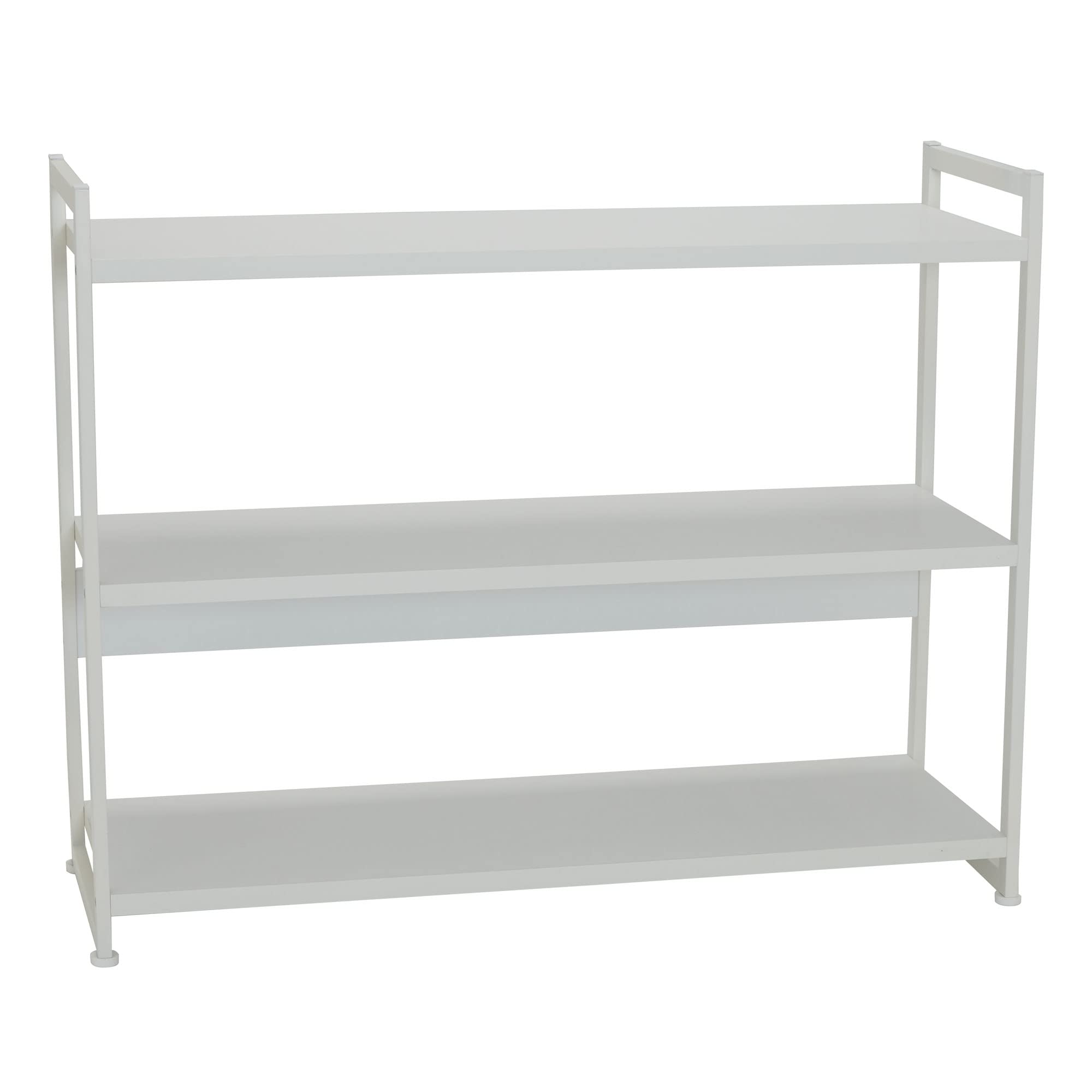 Jamestown Wide 3-Tier Open Storage Bookshelf - Scandinavian White Metal Shelving Unit for Living Room, Bedroom & Office Organization