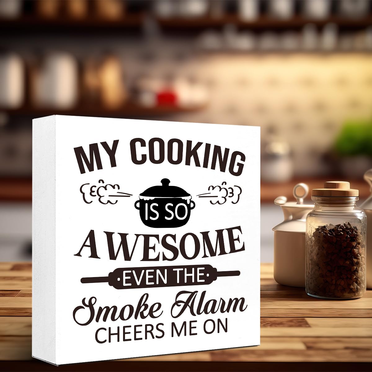 Funny Kitchen Wooden Block Sign - Retro Satire & Irony Decor for Home, Dining Room & Tabletop - Perfect Gift for Cooking Enthusiasts (V666) - Ideal for Farmhouse Kitchens, Coffee Bars & Housewarming Gifts