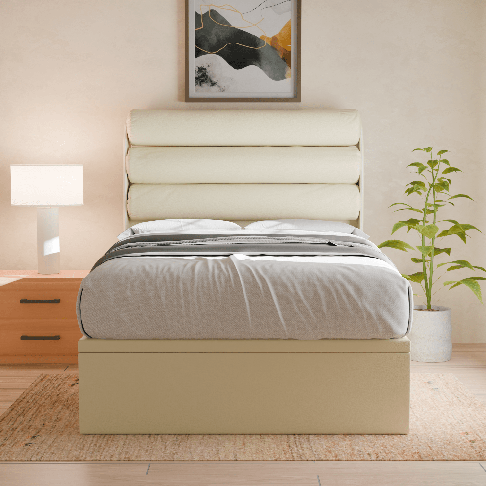 Gobbee Faux Leather Upholstered Storage Bed with Underbed Drawers - Queen Size Platform Bed Frame with Headboard for Small Space Bedroom, Guest Room & Dorm