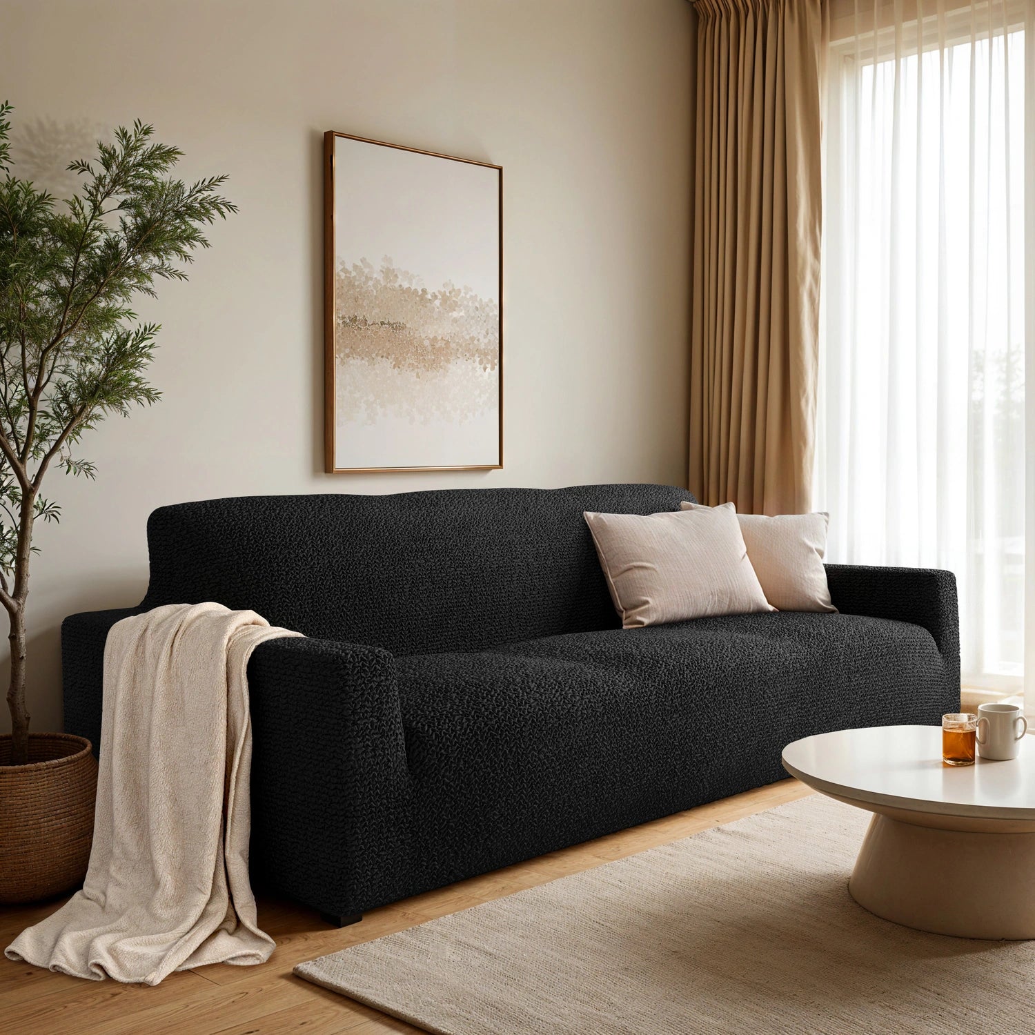 3 Seater Sofa Slipcover - Microfiber Fabric Stretch Couch Cover for Living Room, Home Decor & Furniture Protection