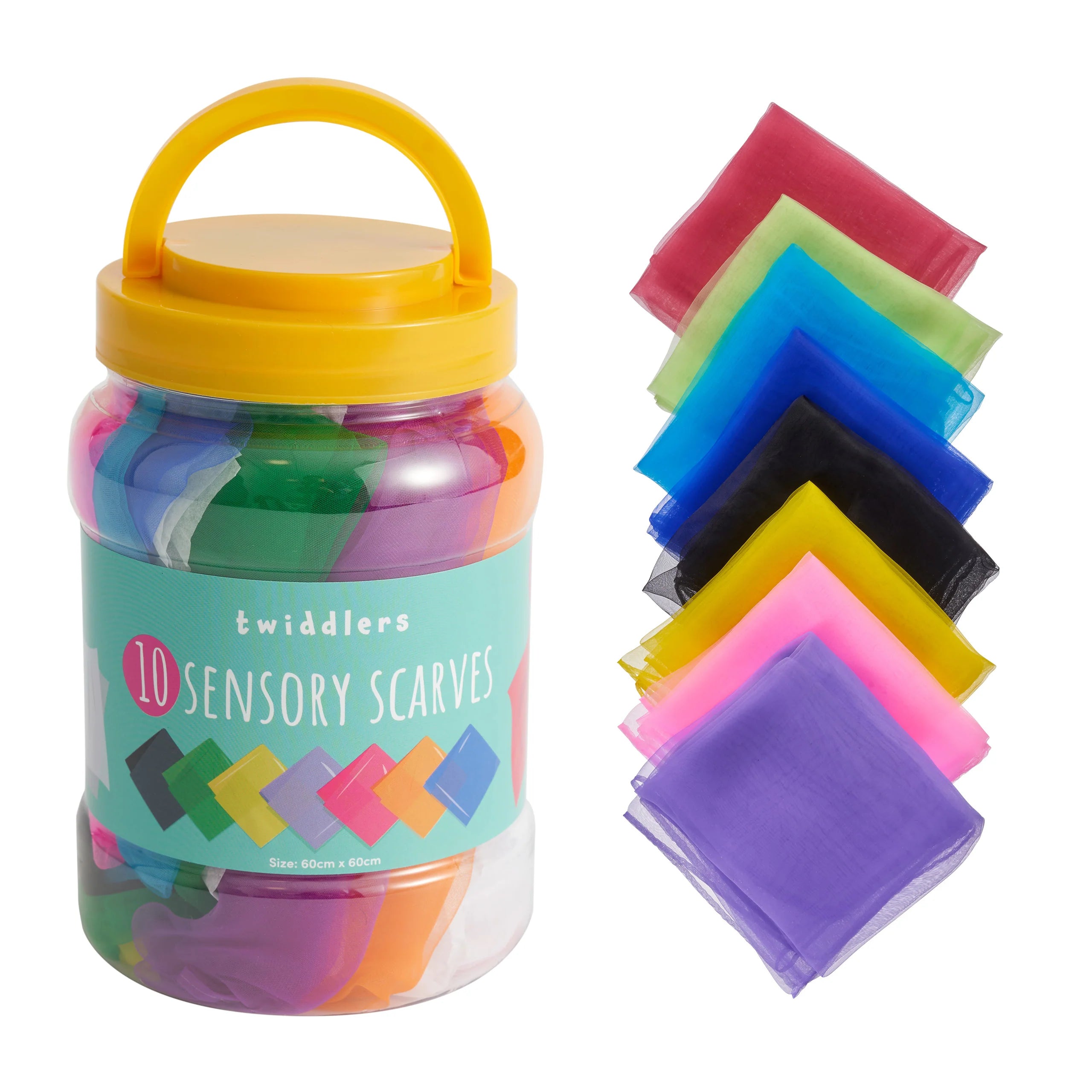 Pt203 Tub It Toys - 10 Pack Square Sensory Dance Scarves for Kids, Lightweight Play Scarves for Movement Activities, Music & Dance Classes, Preschool Learning, and Party Favors