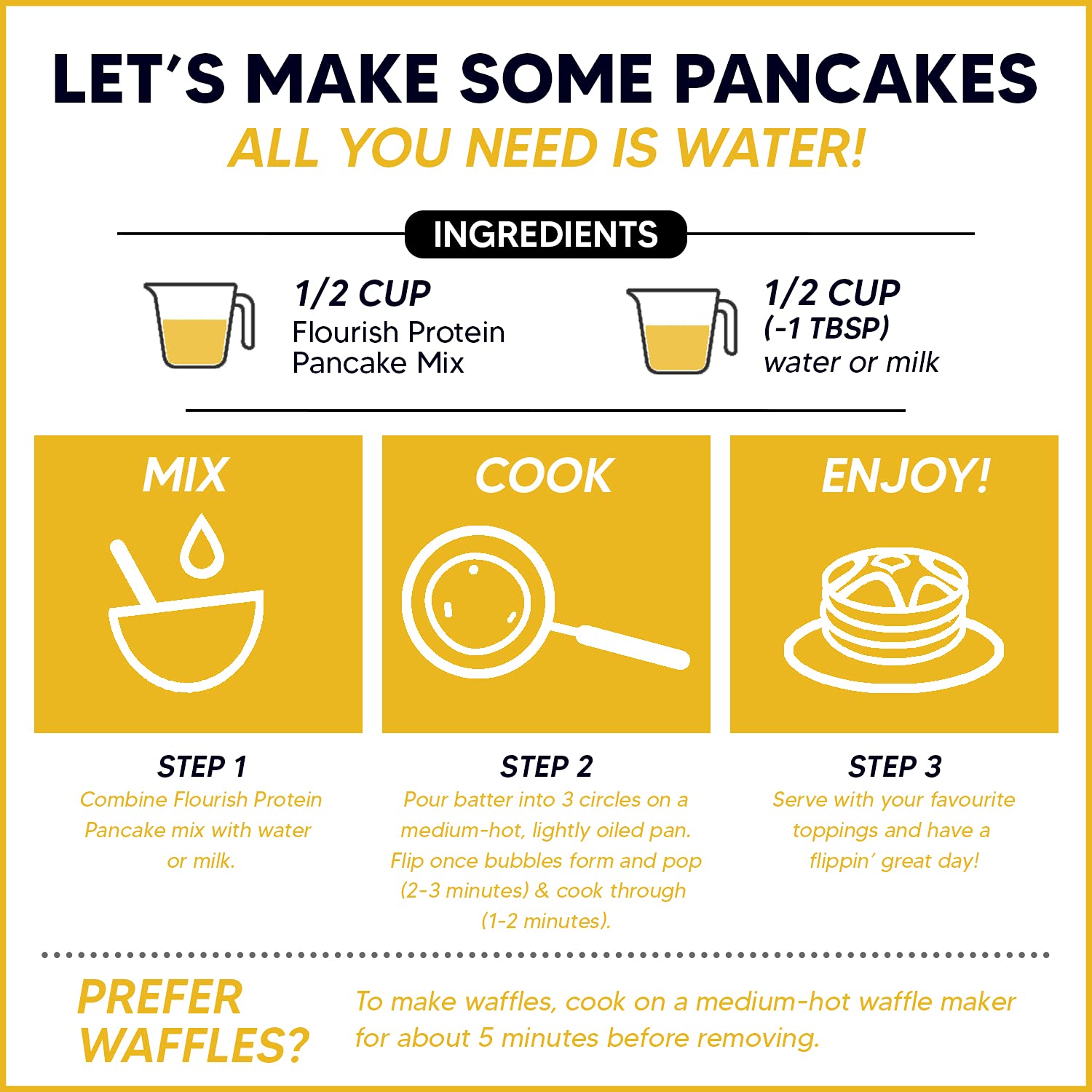 Flourish Protein Pancake & Waffle Mix - Whey Protein Isolate & Flax Seed, Non-GMO, No Added Sugar, High Protein & Fiber Superfood (Buttermilk Flavor, 16oz) - Perfect for Breakfast, Post-Workout & Keto Diet