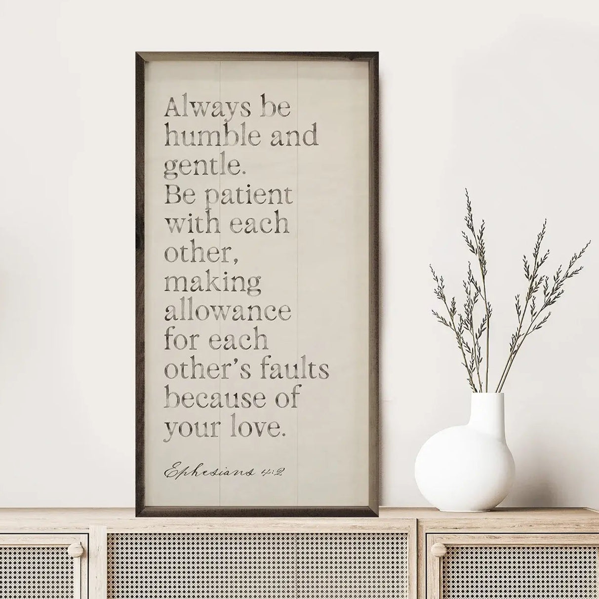Humble and Gentle Wood Framed Wall Art Print - Inspirational Home Decor for Living Room, Bedroom & Office