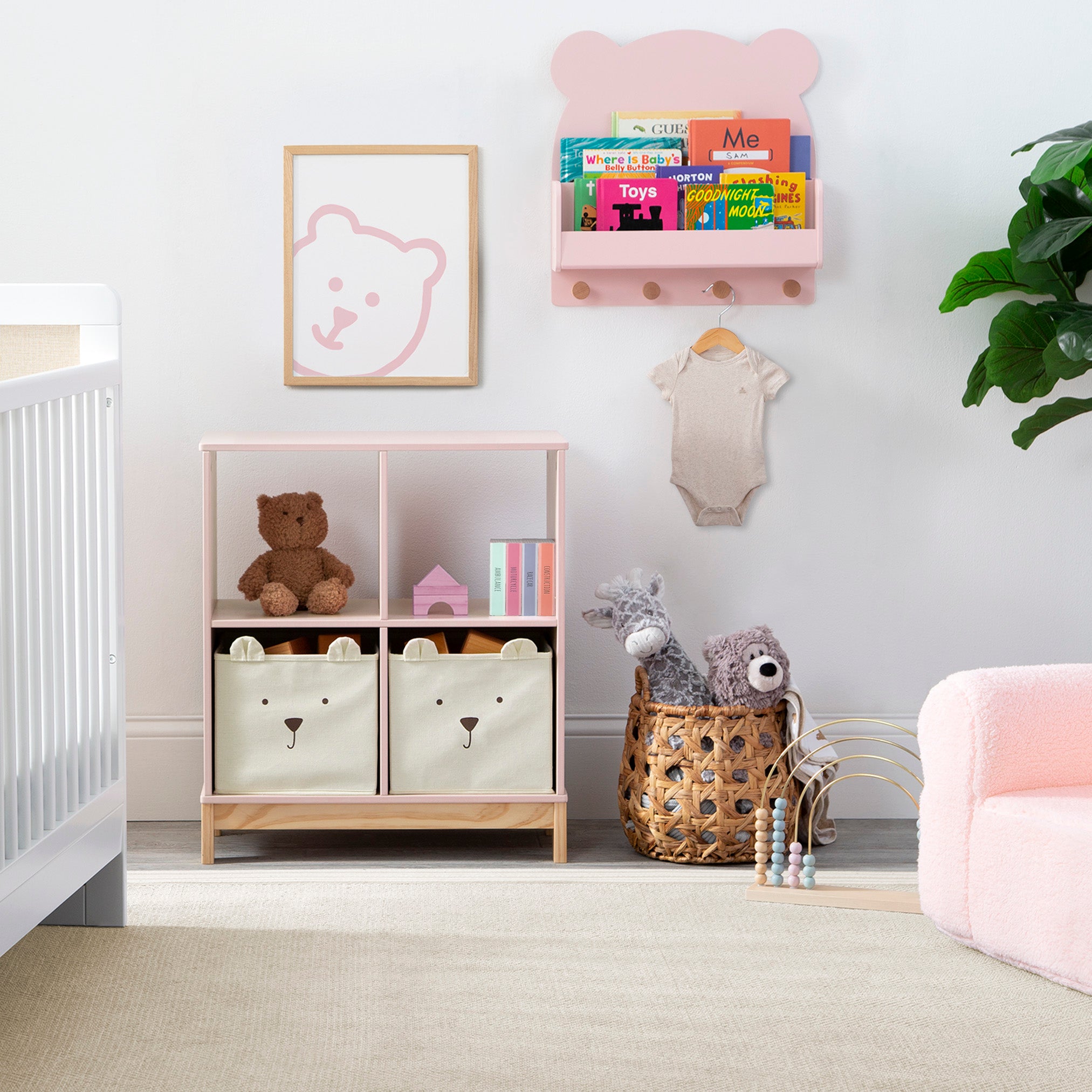 Brannan Bear Bookcase with Bins - Kids Wooden Bookshelf with Storage Bins for Nursery, Playroom & Bedroom Organization