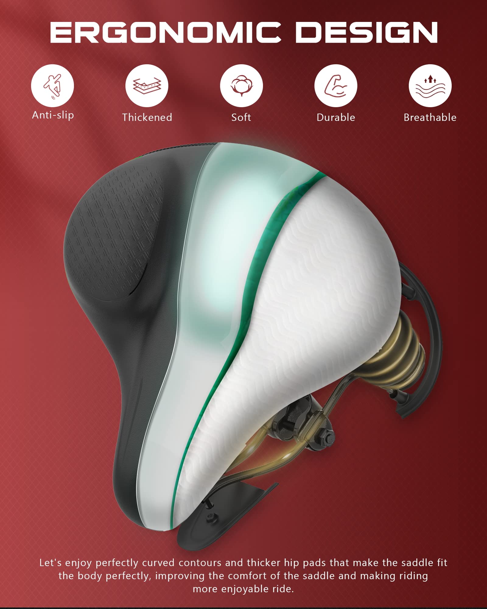 Premium Oversized Noseless Bike Seat for Peloton Bike & Bike+ - Extra Wide Comfort Bicycle Saddle for Men & Women - Ideal Replacement for Exercise Bikes, E-Bikes & Cruisers - Perfect for Indoor Cycling, Long Rides & Pain Relief