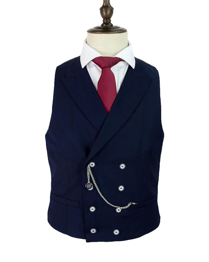 Cavani Lennox Navy Blue Double Breasted Waistcoat Vest for Men - Formal Business Attire & Wedding Suit Accessories