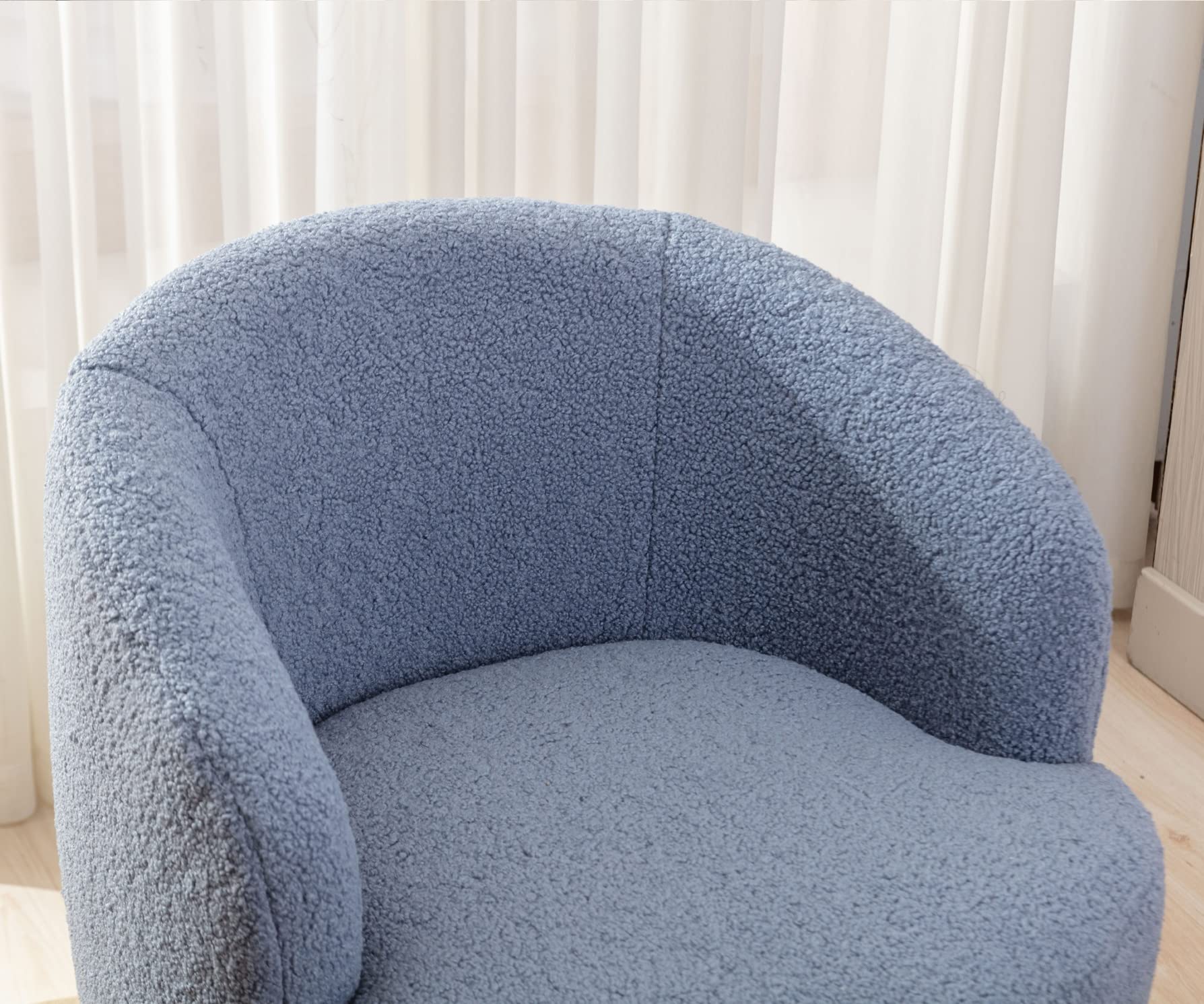 Teddy Boucle Swivel Accent Chair - 360° Rotating Round Barrel Armchair with Upholstered Seat for Living Room, Bedroom & Office - Cozy Reading Chair in Light Blue for Relaxing, Lounging & Home Decor