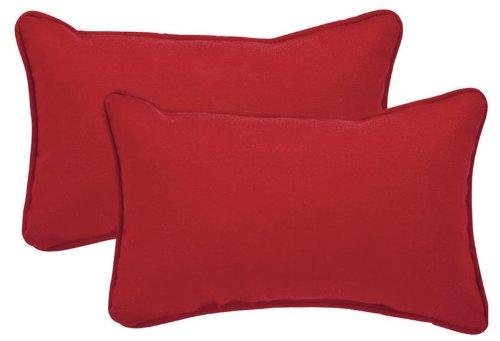 CC Home Furnishings Set of 2 Red Rectangular Outdoor Throw Pillows with Corded Trim - 24.5 Inch Water-Resistant Decorative Cushions for Patio, Garden & Poolside Lounge Chairs