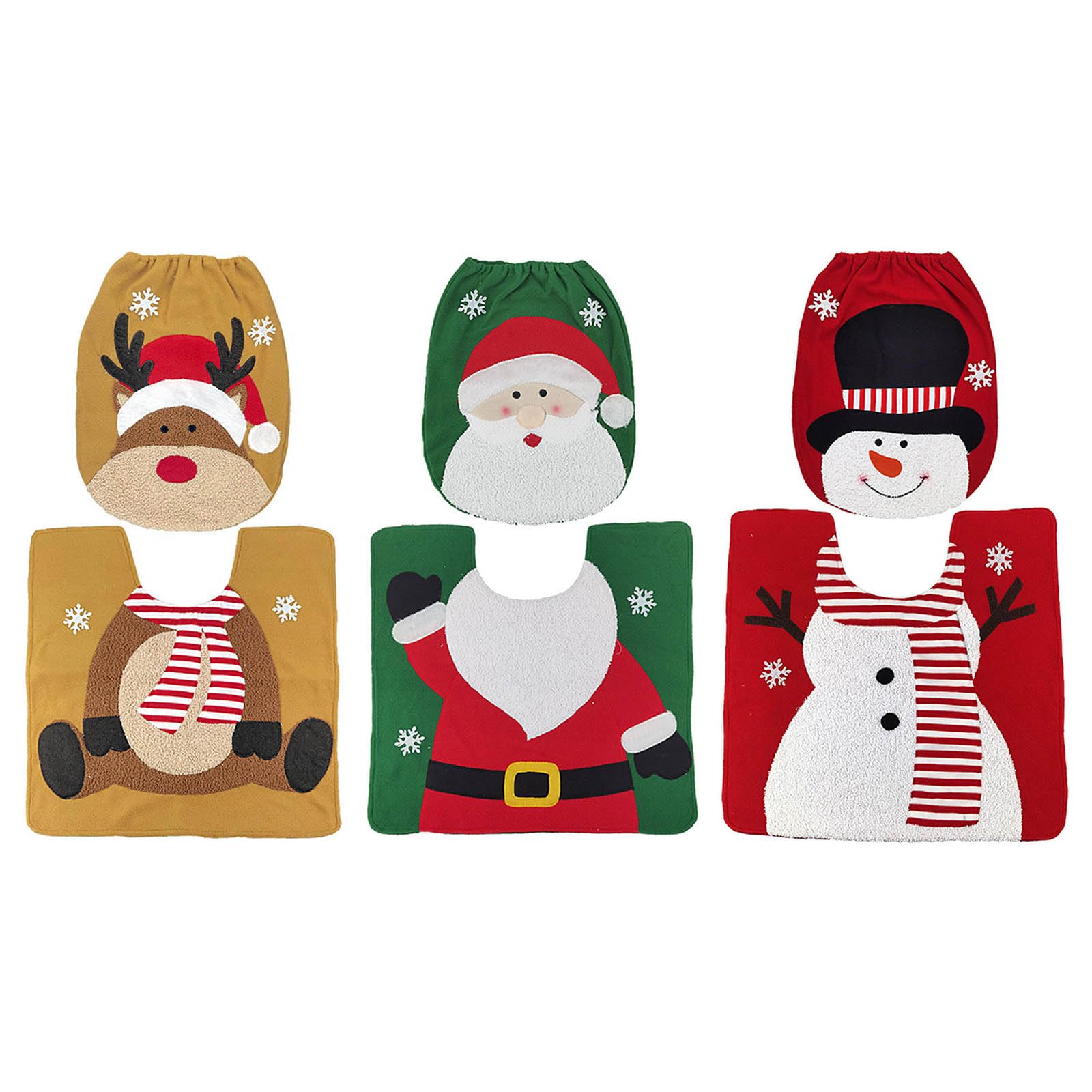 Christmas Toilet Seat Cover and Bath Mat Set - Santa Snowman Elk Pattern Non-Slip Bathroom Rug for Holiday Home Decor (Perfect for Christmas Bathroom Decorations & Festive Home Accessories)