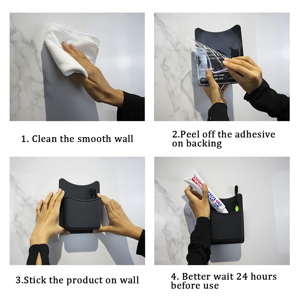 Waterproof Black Silicone Toothbrush Holder for Shower & Bathroom - Non-Slip Grip Technology with Drainage Holes - Perfect for Small Bathrooms, RVs, and Dorm Rooms