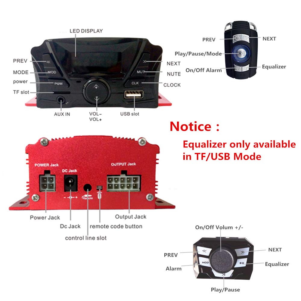 12V 4-Channel UTV ATV Golf Cart Motorcycle Bluetooth Speaker System - Weatherproof MP3 Music Player with AUX/USB/SD/FM Radio - Perfect for Off-Road, Motorbike & Outdoor Adventures