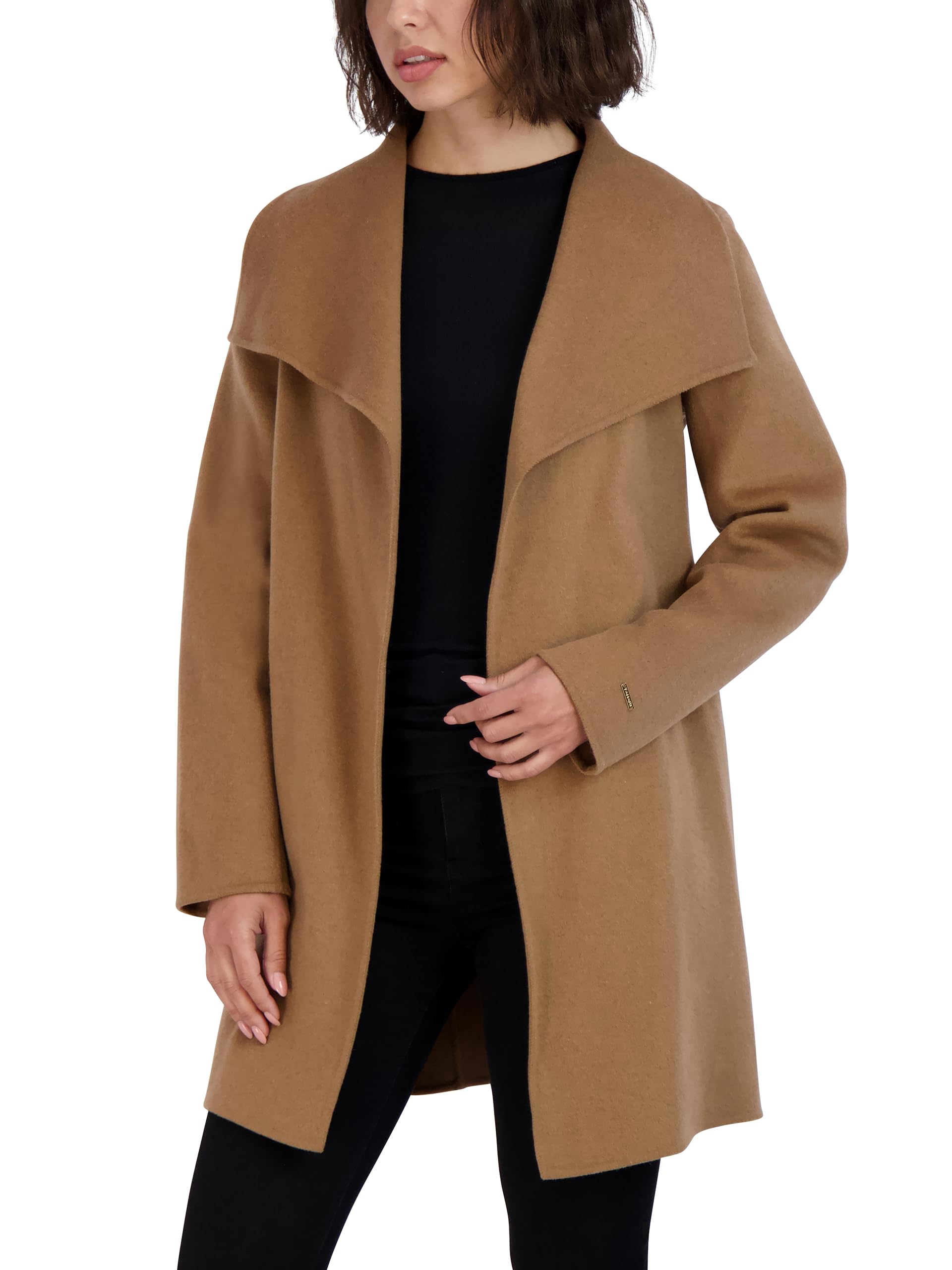 TAHARI Women's Lightweight Wool Wrap Coat with Tie Belt - Elegant Winter Outerwear for Office, Dinner & Special Occasions