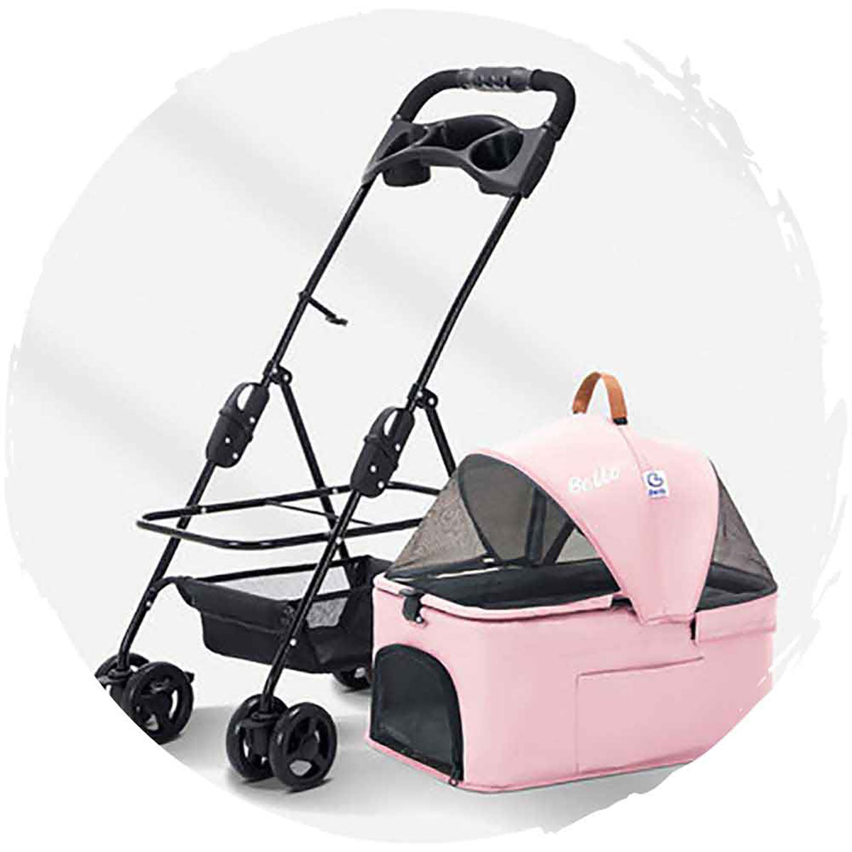 BELLO 4-Wheel Stroller for Dogs - Detachable Basket, 360° Swivel Wheels, Foldable Pet Carrier for Small to Medium Dogs - Perfect for Outdoor Walks, Shopping & Travel