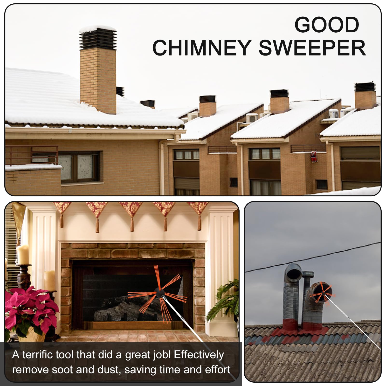 Rotary Chimney Sweep Brush Kit - Aluminum Power Brush with Drill Attachment for DIY Fireplace Cleaning | Perfect for Home Maintenance & Chimney Cleaning Services