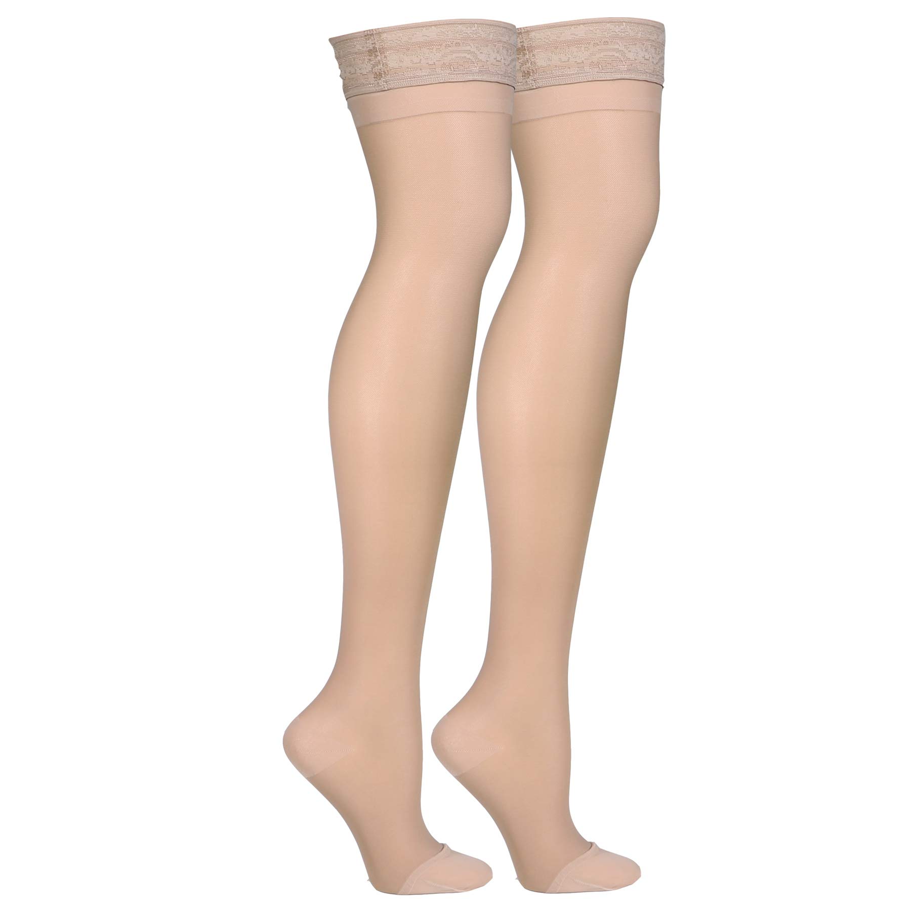 Truform Sheer Compression Stockings 15-20 mmHg - Women's Thigh High Support Stockings, 20 Denier Nude Large - Perfect for Travel, Work & Varicose Vein Relief