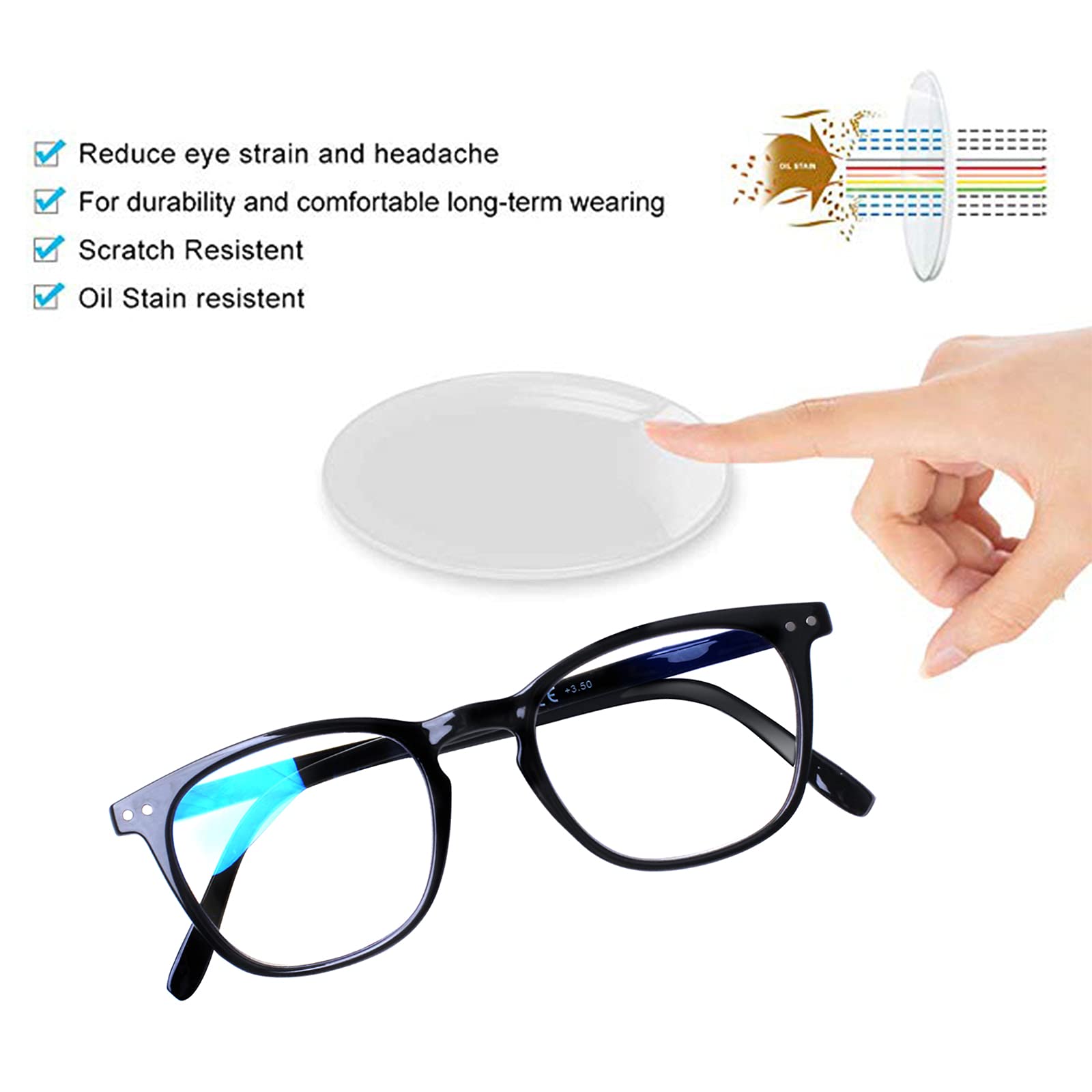 Henotin 3 Pack Blue Light Blocking Reading Glasses - Anti UV Computer Readers with Spring Hinge for Men & Women (Mixed Color, 0.75 Magnification) - Perfect for Office Work, Gaming & Screen Time Protection
