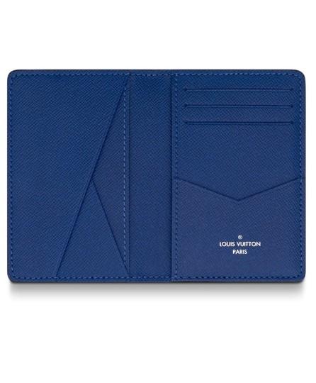LV Taiga Monogram Cobalt Pocket Organizer - Slim Leather Card Holder for Men | Perfect for Business Cards, Credit Cards & ID | Office, Travel & Everyday Use