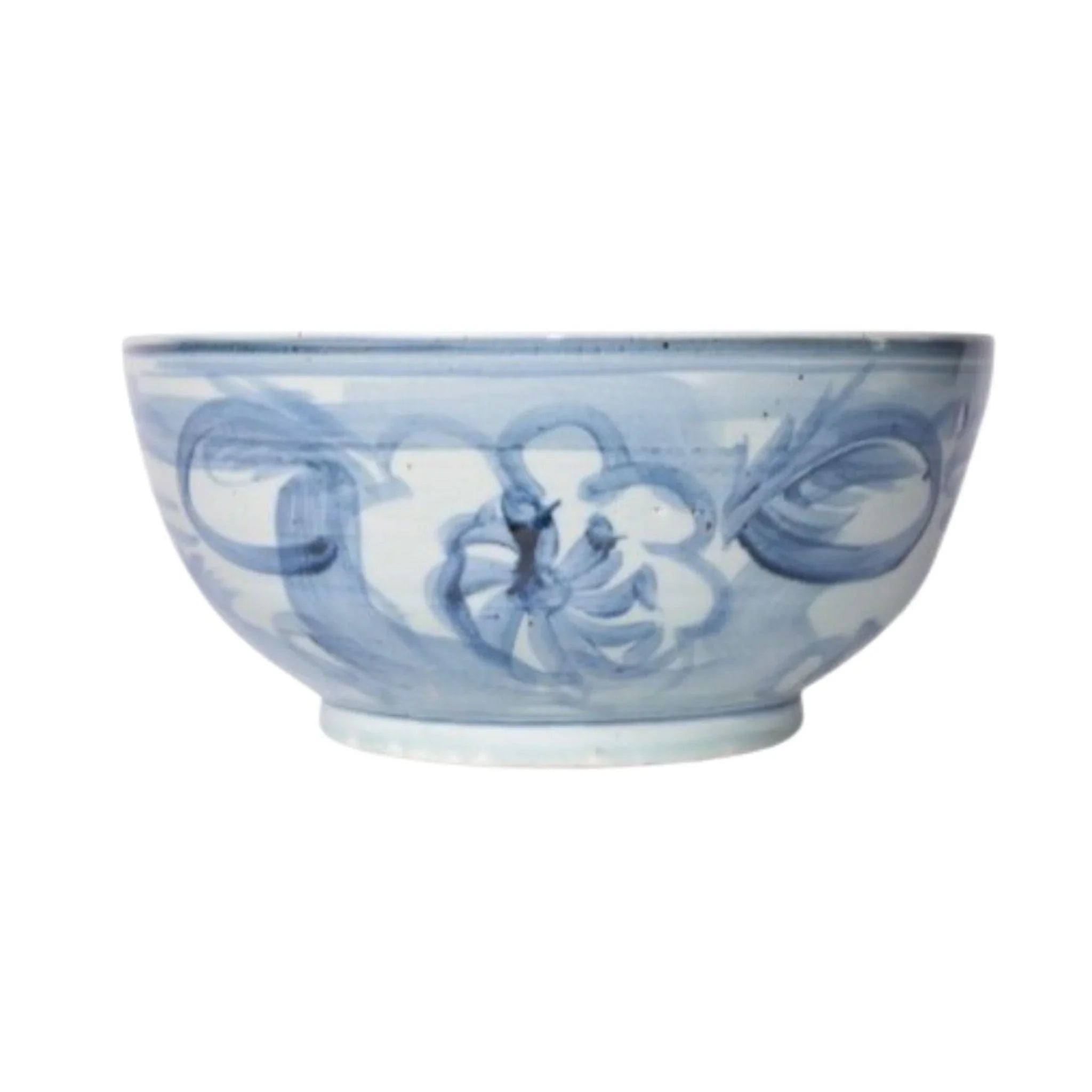 Handmade Blue and White Porcelain Twisted Flower Silla Bowl - Traditional Korean Ceramic Rice Bowl for Home Dining & Asian Cuisine Serving