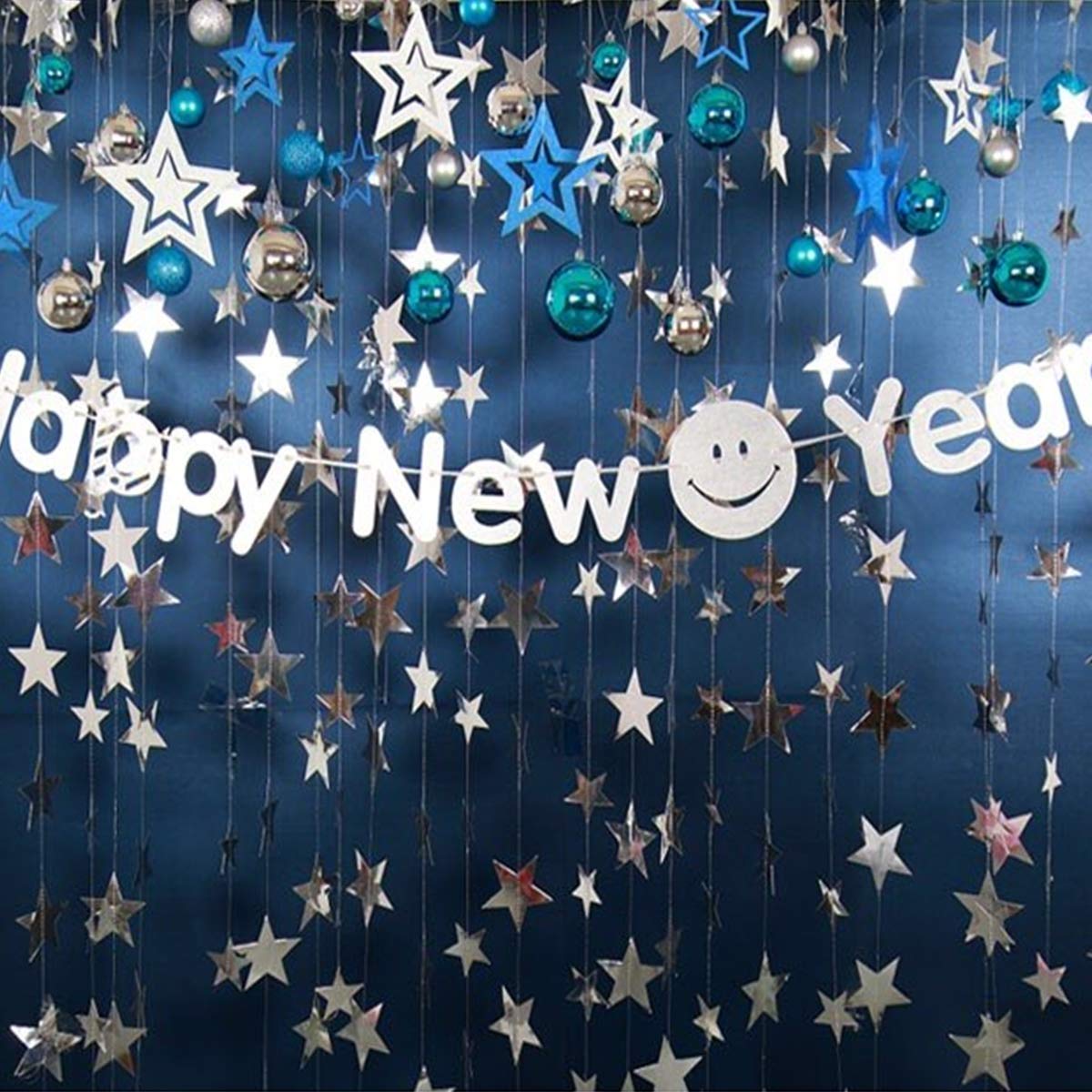 Silver Star Garland Banner Decorations - 156 Feet Sparkling Paper Hanging Decor, Glitter Star Bunting for Wedding, Birthday, Holiday & Christmas Party | Perfect for Ceiling, Wall, Backdrop & Event Decorations