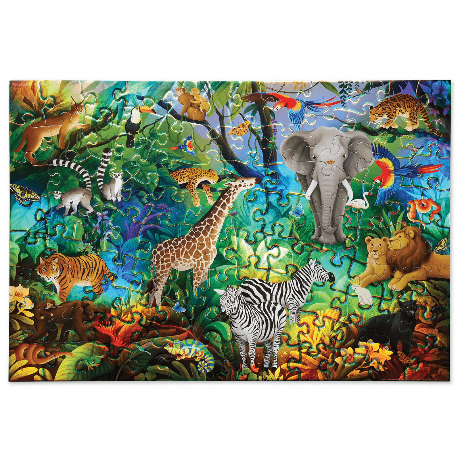 Crocodile Creek Holographic 100-Piece Jungle Paradise Puzzle | Colorful Animal Jigsaw for Kids & Adults | Perfect for Family Game Night & Educational Play