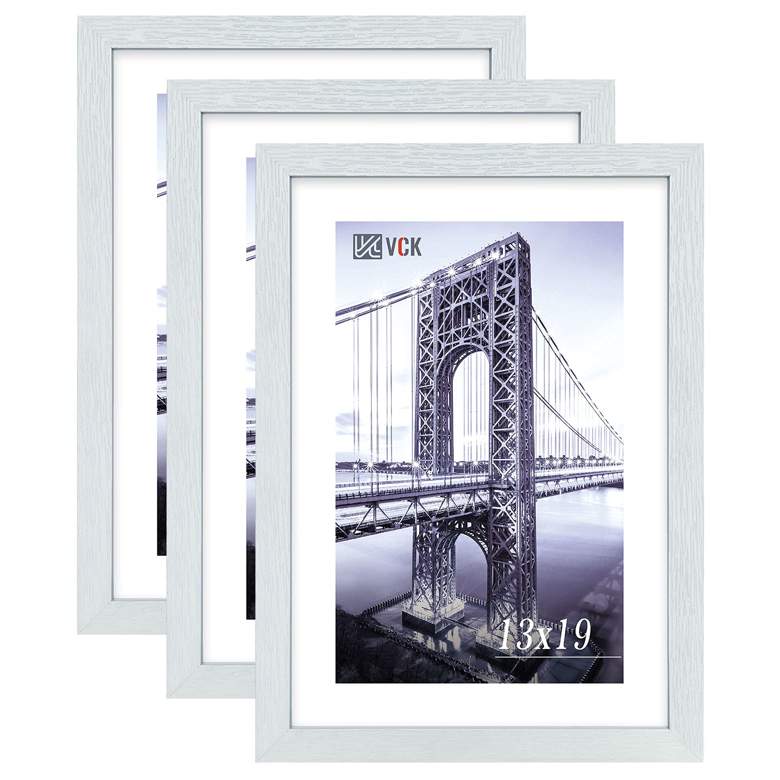 VCK 13x19 Inch White Poster Frames - 3 Pack Solid Wood Picture Frames for Wall Mounting, Hanging Art, Puzzles & Photos | Perfect for Home Decor, Office Display & Gift Giving