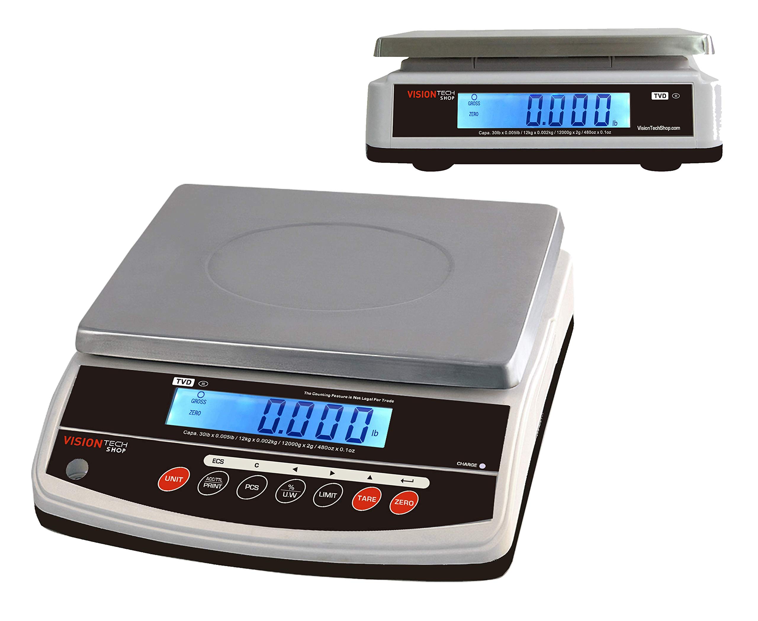 TVD-30D Digital Bench Scale - 30lb Capacity, 0.005lb Precision, Lb/Oz/Kg/g Units, Counting & Percentage Modes, Dual Display, NTEP Legal for Trade (CC#20-032) - Perfect for Retail, Shipping, and Industrial Weighing