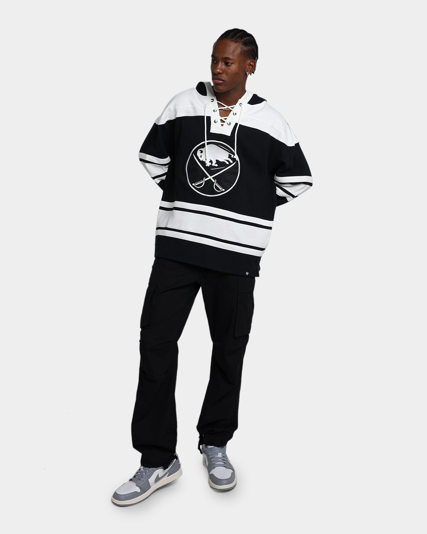 47 Brand Buffalo Sabres Superior Lacer Hoodie - Men's NHL Team Zip-Up Sweatshirt (Jet Black) for Game Day & Casual Wear