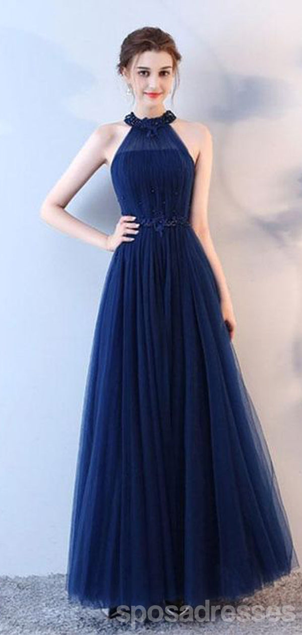 Elegant Navy Blue A-Line Halter Maxi Long Prom Dress for Women | Formal Evening Gown | Perfect for Homecoming, Wedding Guest & Special Occasions