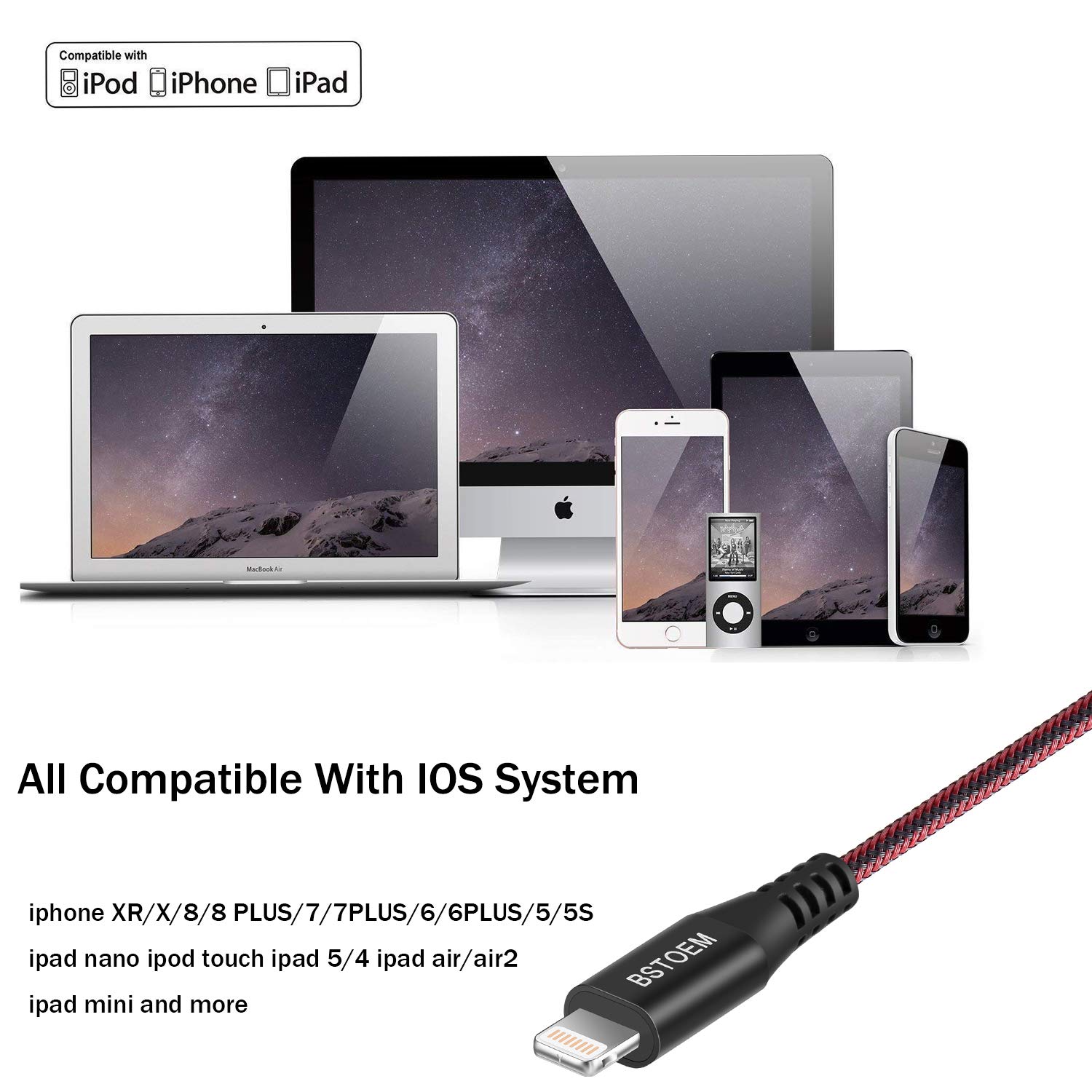 2-Pack 7-Inch Lightning Cable Short USB Charging Cord for iPhone 14/13/12/11/X/8/7/6/SE & iPad - Fast Charging, Durable Nylon Braided Cable for Home, Car, Office Use