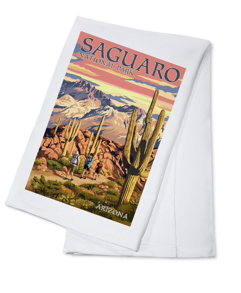 Arizona Saguaro National Park Hiking Scene Tea Towel - 100% Cotton Decorative Hand Towel for Kitchen & Home - Perfect for Camping, Picnics & Outdoor Adventures
