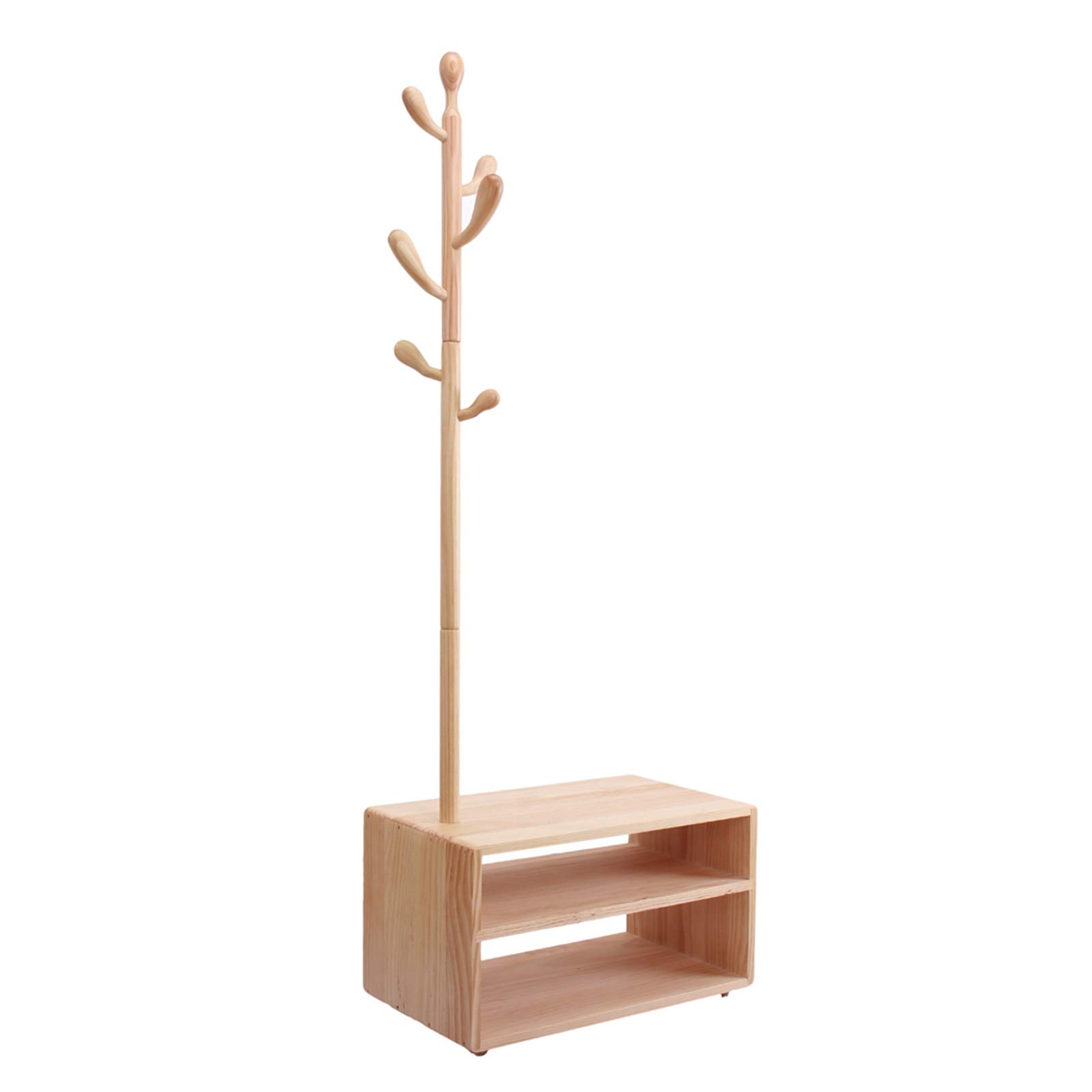 Wooden Coat Rack with Shoe Shelf - 6 Hooks for Entryway & Bedroom Storage