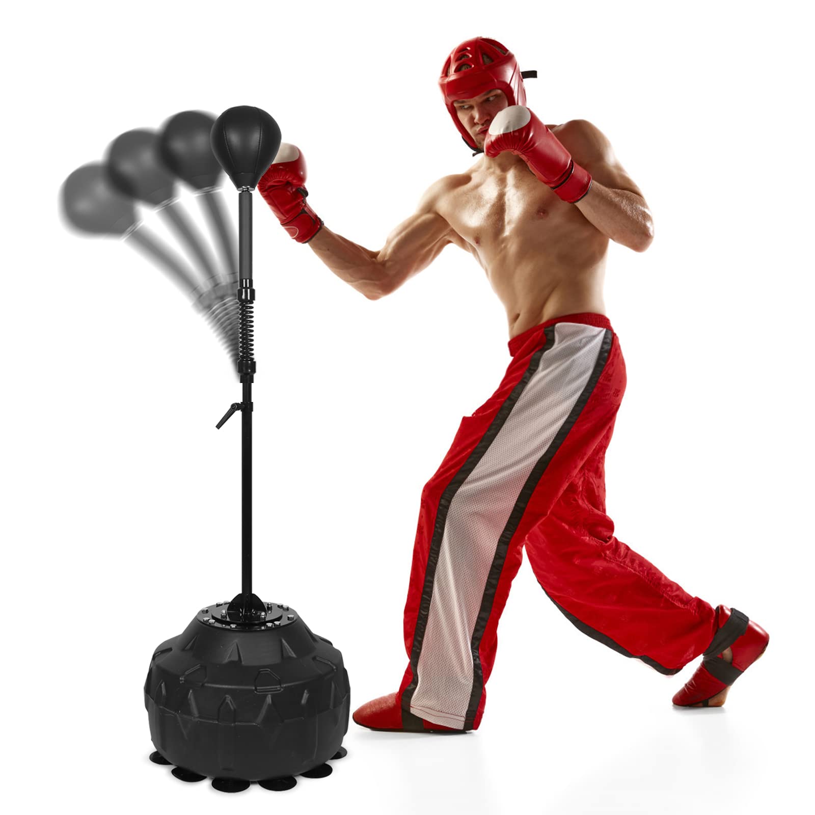 Adjustable Height Free Standing Reflex Boxing Bag with Thick Base & Reinforced Spring - Heavy Duty Speed Bag for Stress Relief, Boxing Training & Home Gym Fitness Workouts