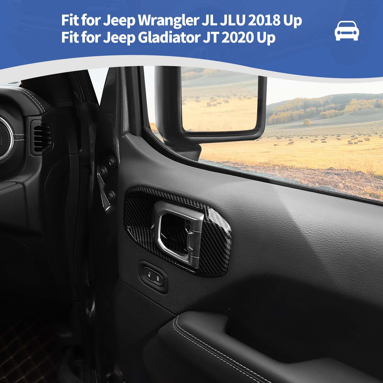 Carbon Fiber Inner Door Handle Bowl Cover Trim for Jeep Wrangler JL/JLU & Gladiator JT (2018-2024) - Interior Accessories Set of 4 - Upgrade Your Ride with Premium Protection & Style