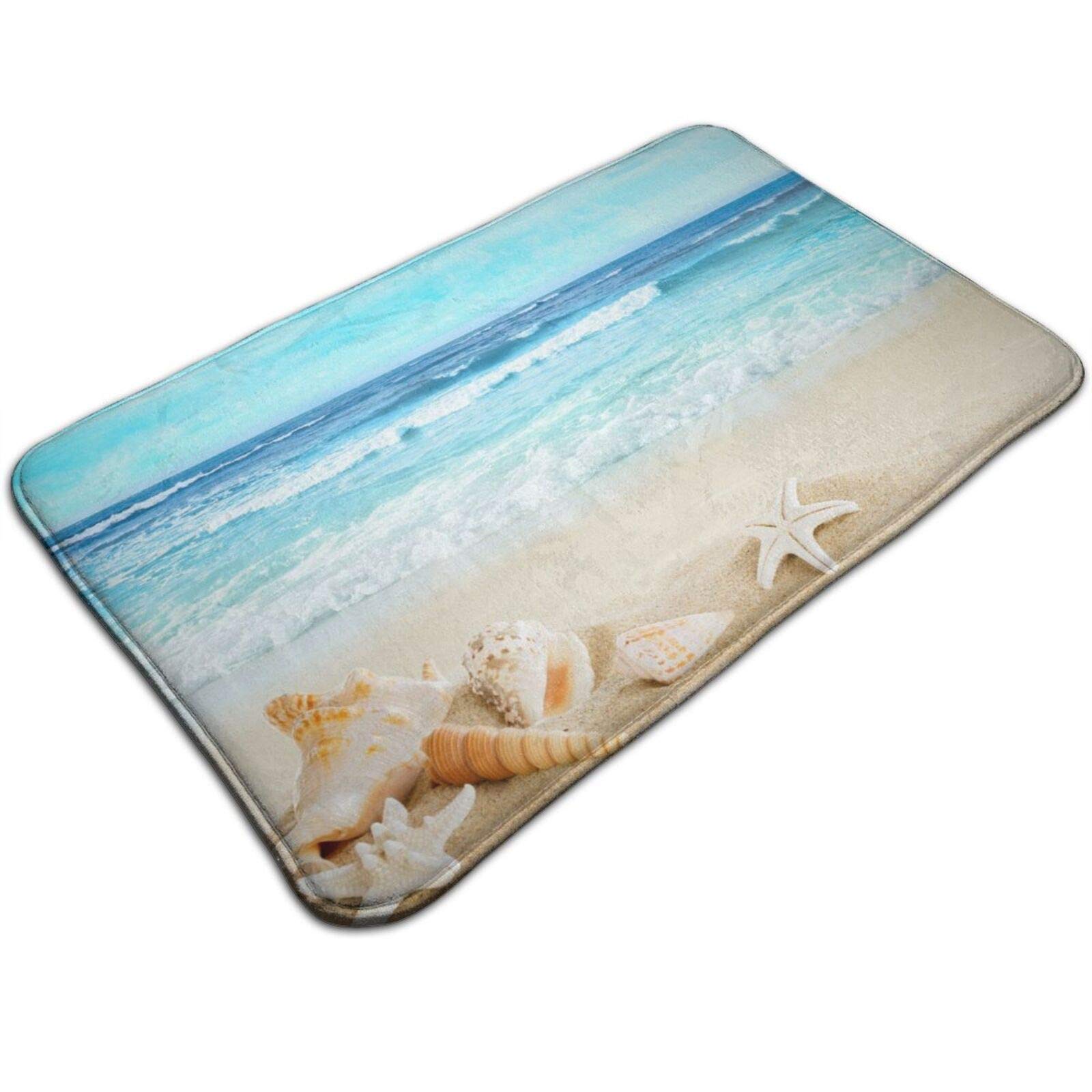 Non-Slip Absorbent Bath Mat with Seashell Design - 31.5x19.7 Inch Bathroom Rug for Shower, Bathtub, Kitchen & Entryway - Soft Beach-Themed Floor Mat for Indoor Use