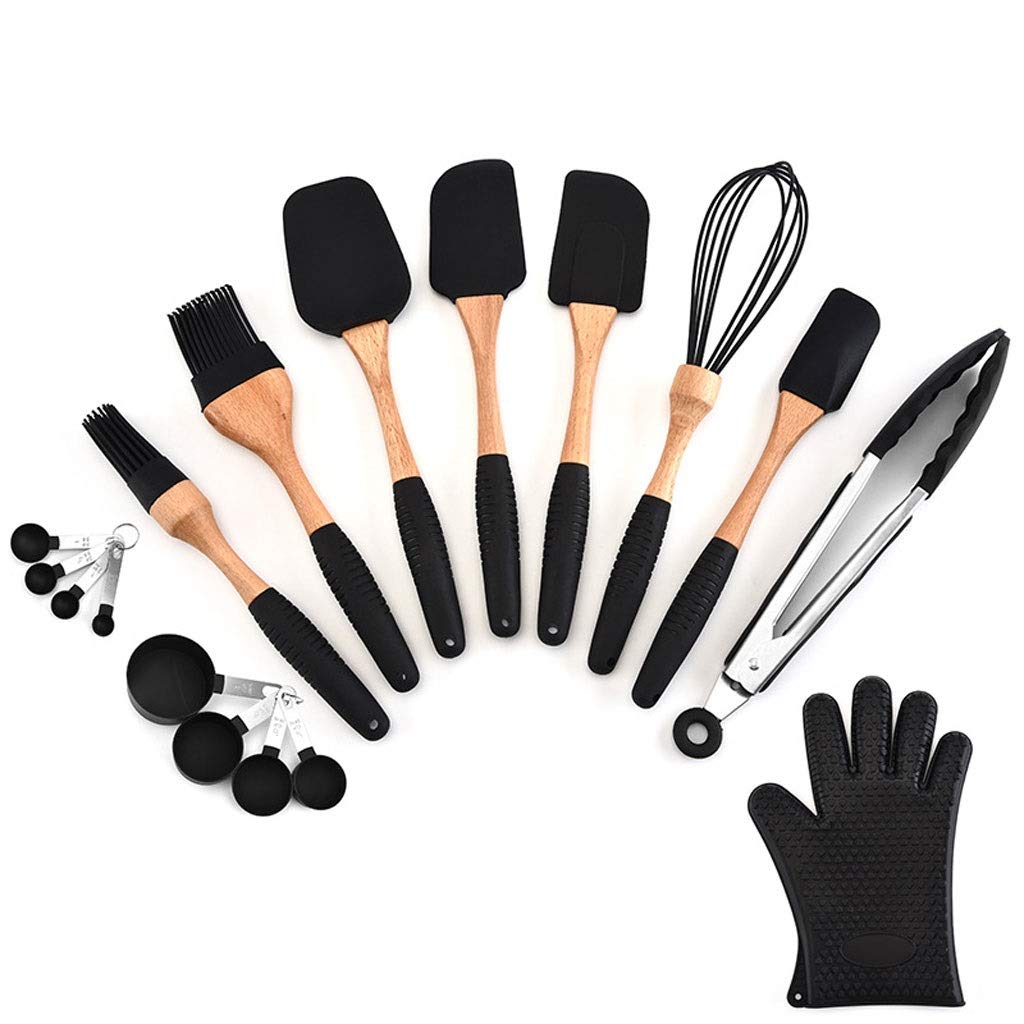 Premium Silicone Kitchen Utensil Set with Wooden Handle - Nonstick, Heat Resistant Cookware Tools for Baking, Cooking & Serving - Perfect for Home Chefs & Professional Kitchens