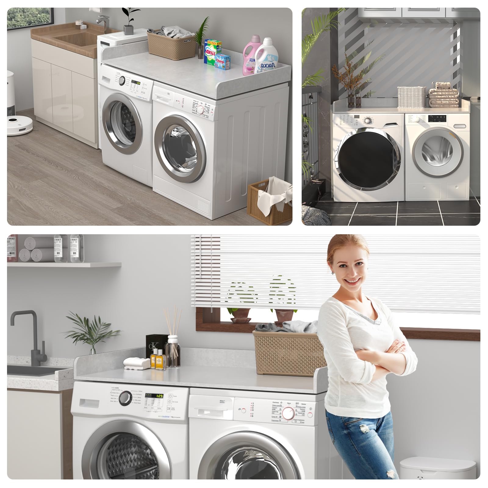 Premium White Marble Countertop Washer Dryer Stand - 54