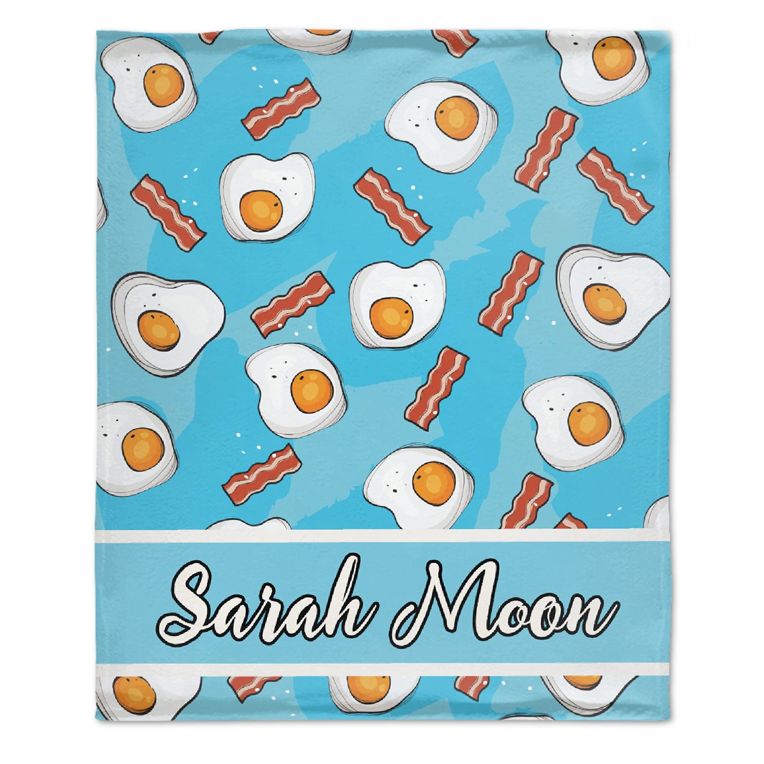 Personalized Bacon and Eggs Blanket - Custom Name Breakfast Throw Blanket for Boys & Girls - Ultra Soft Lightweight Flannel Blanket for Couch, Bed, Sofa - Perfect Gift for Family & Home Decor (Custom Background Options) - Great for Cozy Mornings, Movie Nights & Holiday Gifting