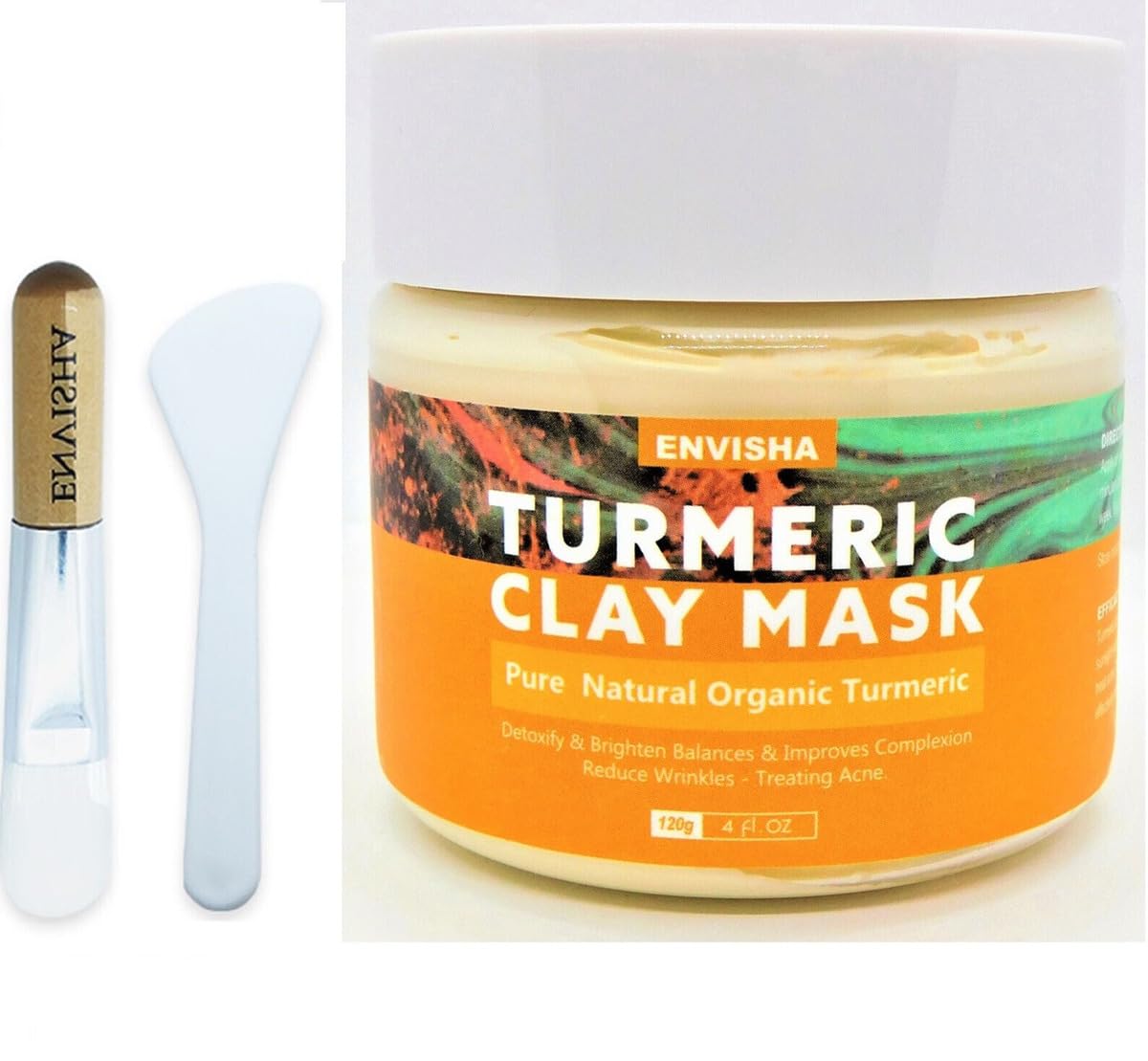 Organic Bentonite Clay & Turmeric Face Mask with Aloe Vera, Vitamins A, C & E - Brightening, Anti-Aging, Pore Minimizing & Blemish Treatment for Glowing Skin | Perfect for Daily Skincare & Spa Nights