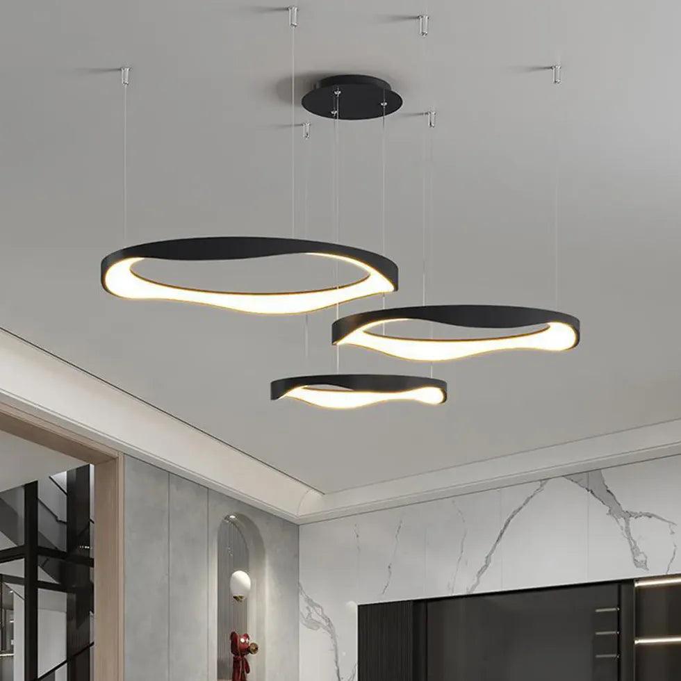 Modern Ring Shaped Metal Acrylic LED Pendant Light for Living Room - Dimmable Hanging Ceiling Lamp for Dining Room, Bedroom, Kitchen & Office Lighting