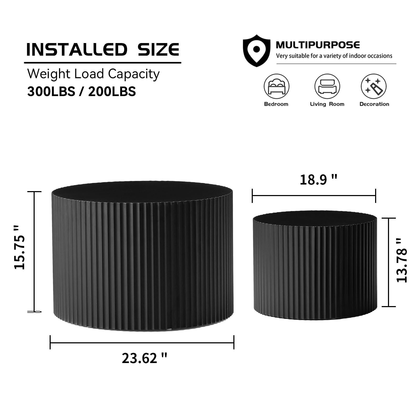 Handcrafted MDF Round Nesting Coffee Table Set of 2 - Black End Tables for Living Room & Office | Space-Saving Modern Home Decor for Small Spaces