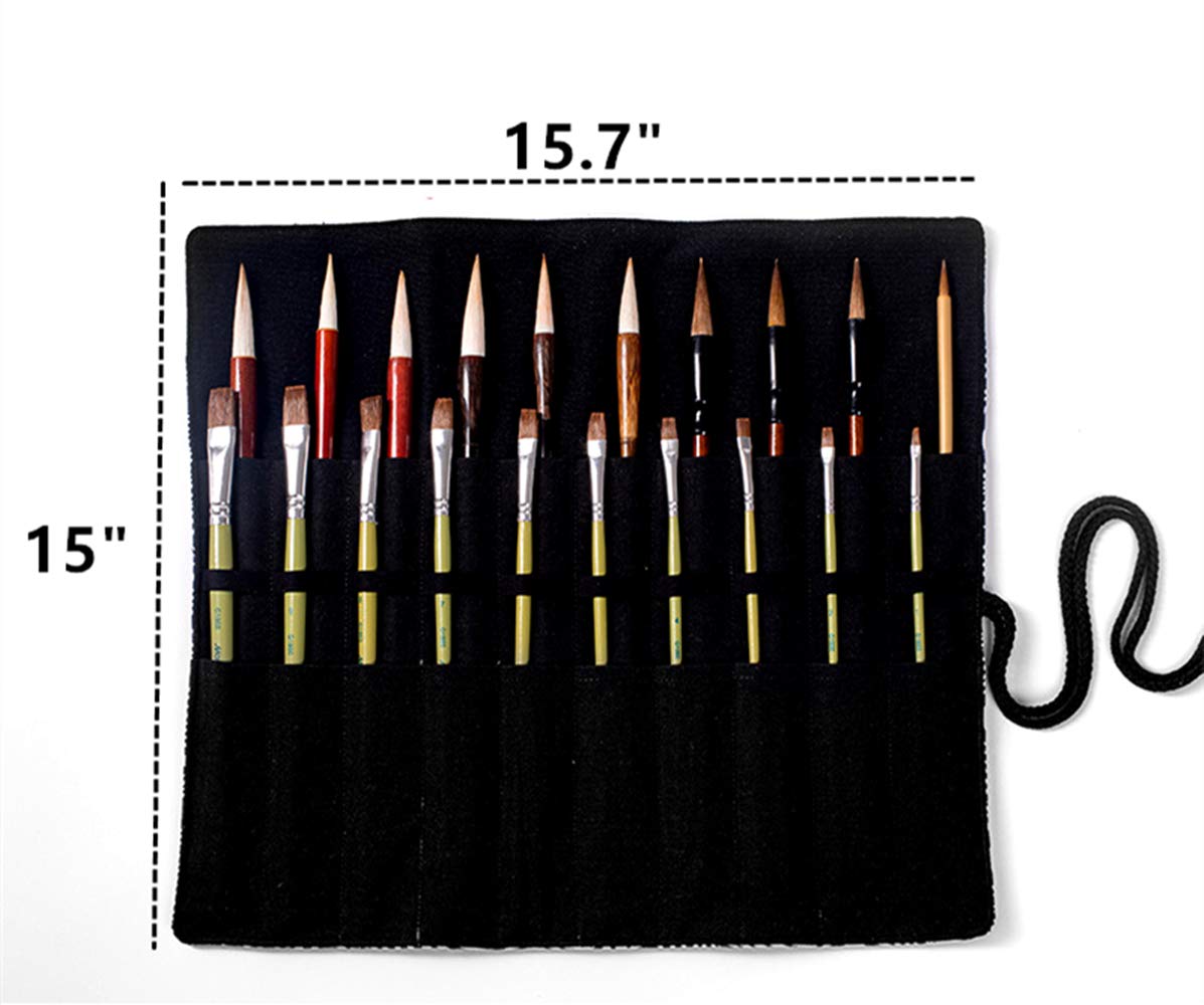 LaVenty Boho Roll Up Paint Brush Holder - Artist Canvas Roll Pouch Bag for Painting Organization & Storage - Perfect for Makeup Brushes & Art Supplies (Brushes Not Included) - Ideal for Artists, Travel & Studio Organization