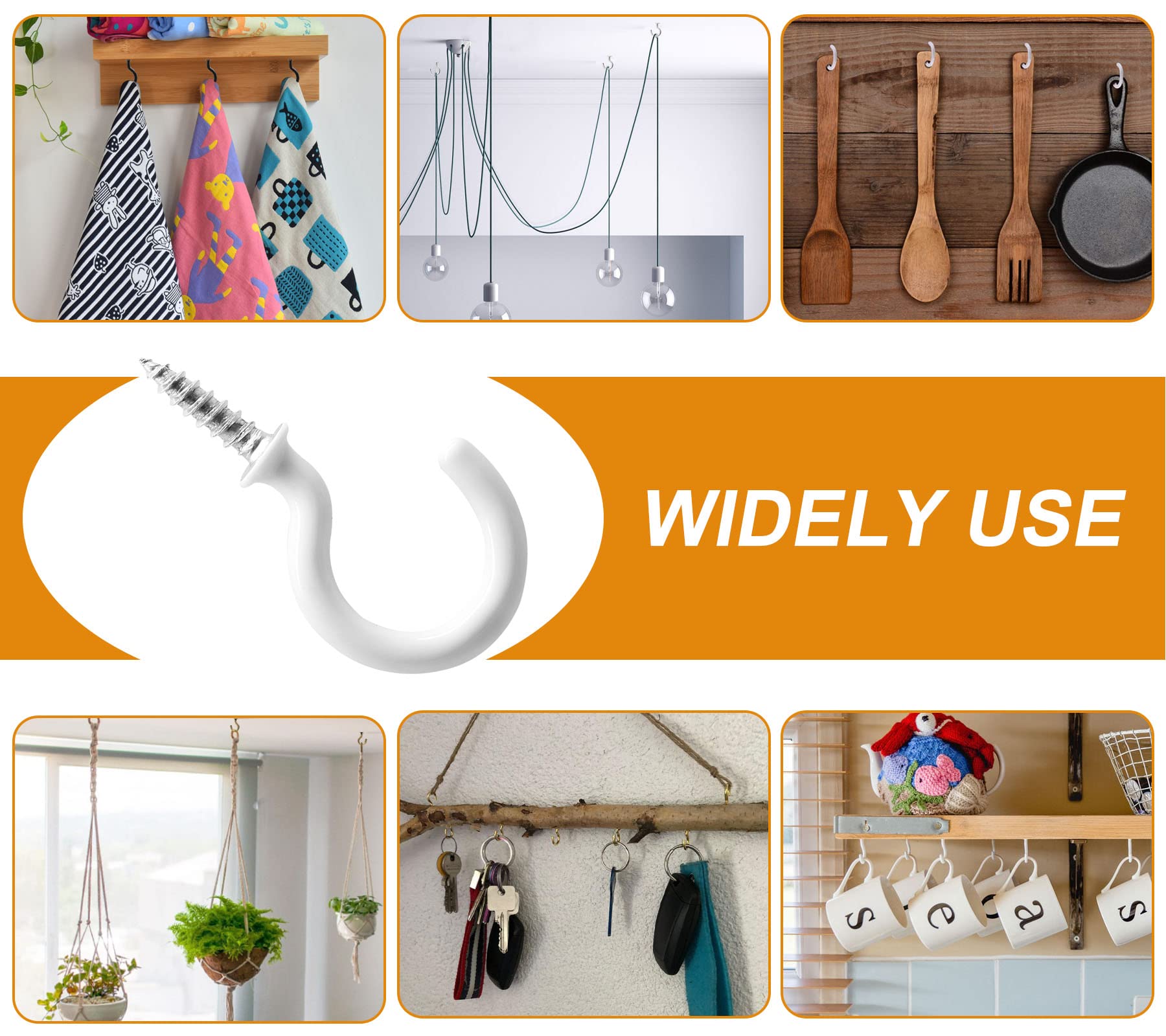 60 Pcs 1 Inch White Ceiling Cup Hooks with Self-Tapping Screws - Heavy Duty Hanging Hooks for Plants, Lights & Home Decor - Perfect for Indoor & Outdoor Use