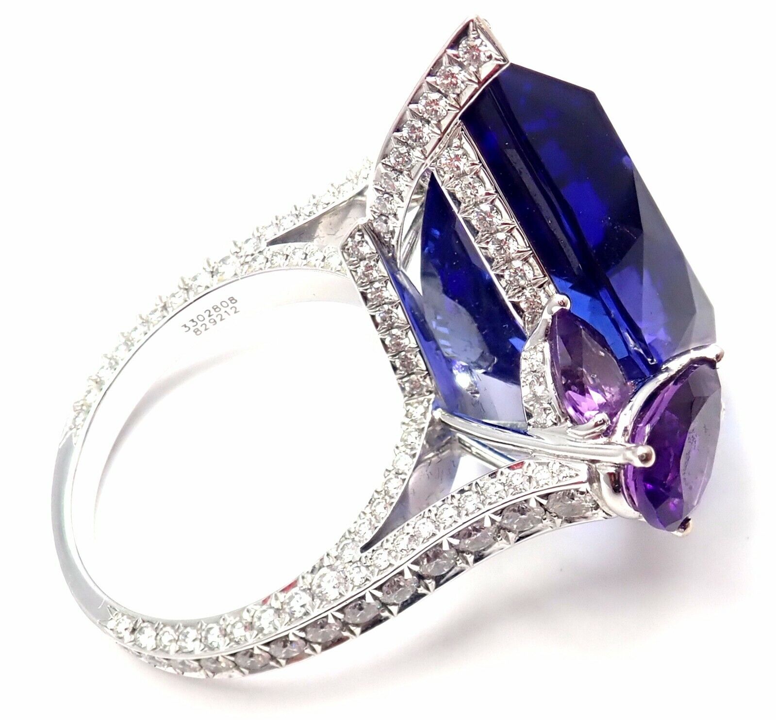 Luxury Chopard 18K Gold Diamond Tanzanite Amethyst Ring with Certificate Box - Perfect for Engagement, Anniversary & Special Occasion Gifts