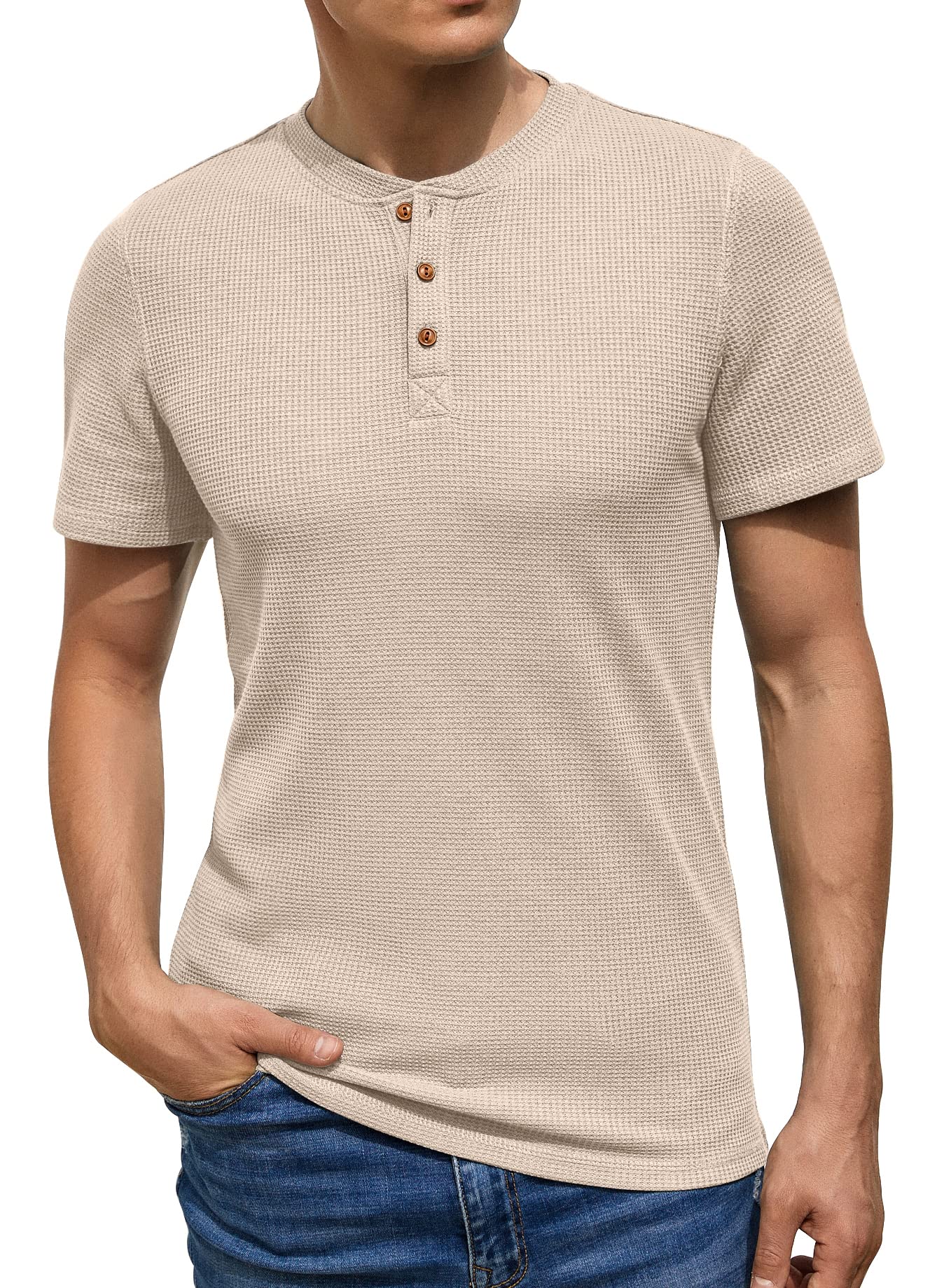 Sailwind Men's Short Sleeve Waffle Henley T-Shirt - Breathable Casual Shirt for Everyday Wear - Perfect for Work, Weekend & Outdoor Activities