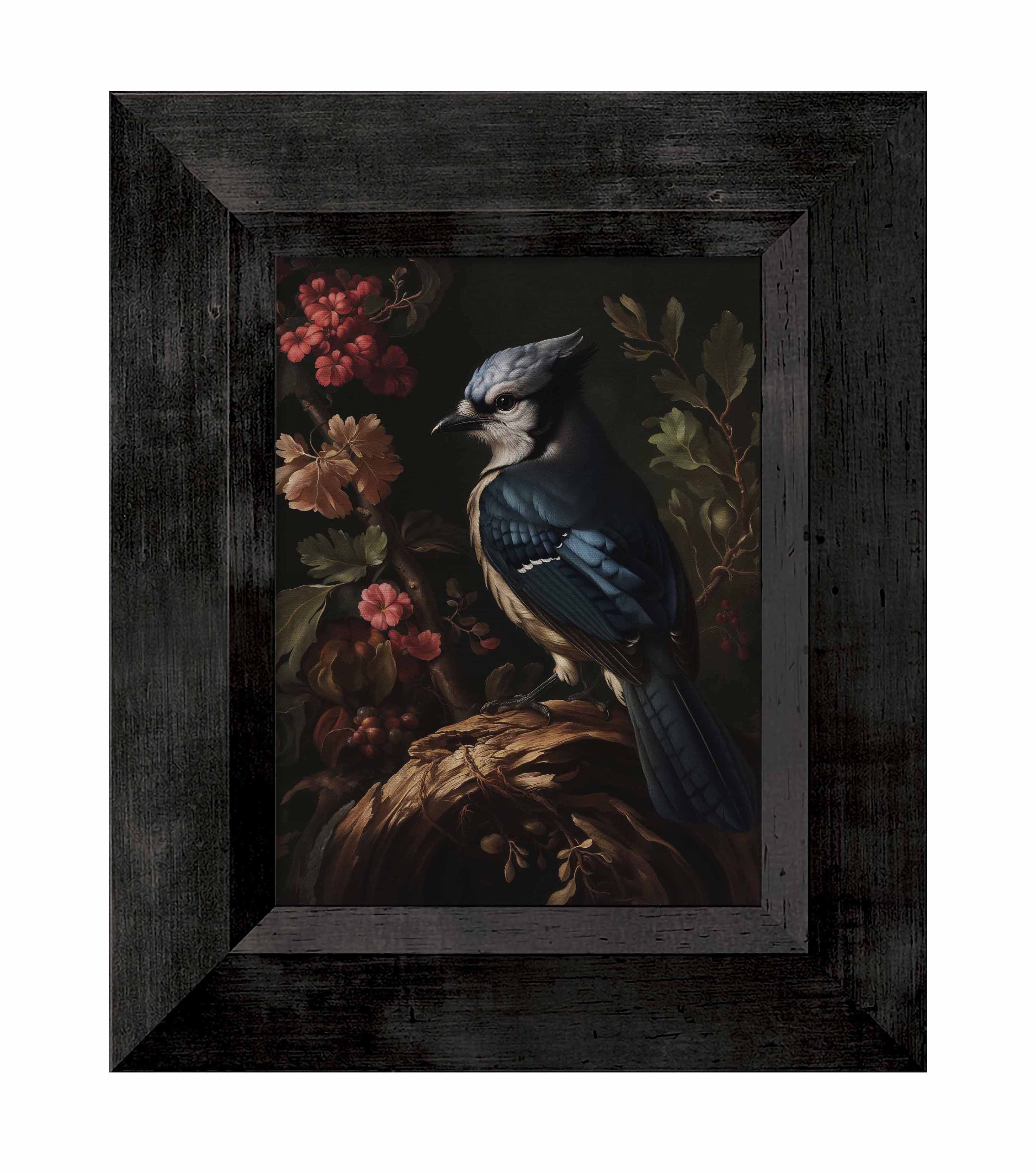 Blue Jay Among Flowers - Limited Edition Elegant Canvas Wall Art for Home & Office Decor | Nature-Inspired Painting for Living Room, Bedroom, or Gift