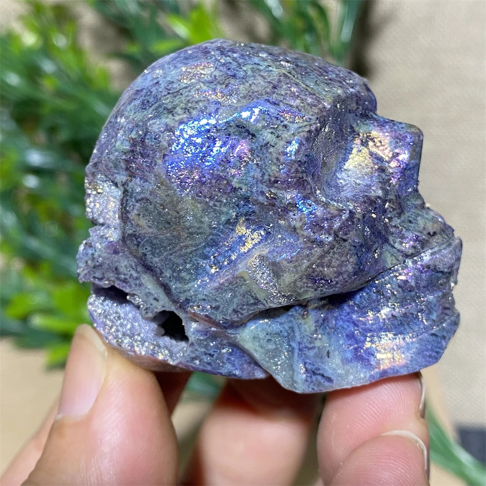 Natural Purple Aura Sphalerite Skull Quartz Crystal - Healing Stone for Reiki, Meditation & Witchcraft - Unique Geode Mineral Specimen for Spiritual Home Decor & Room Aesthetics